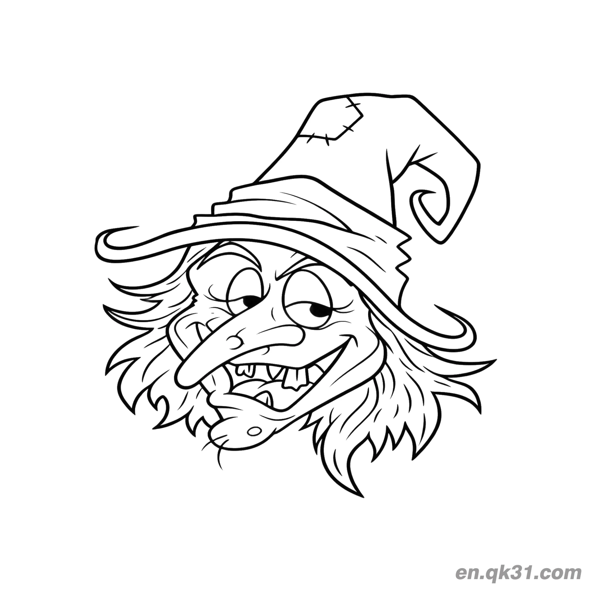 免费 戴魔法帽的女巫简笔画 简笔画涂色页