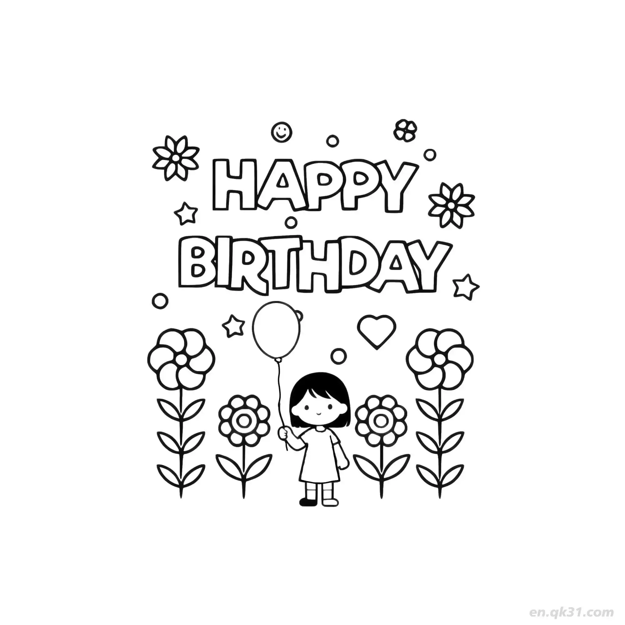免费 女孩生日快乐 10简笔画 素描 涂鸦 - 免费可打印 生日简笔画 下载PDF 简笔画涂色页