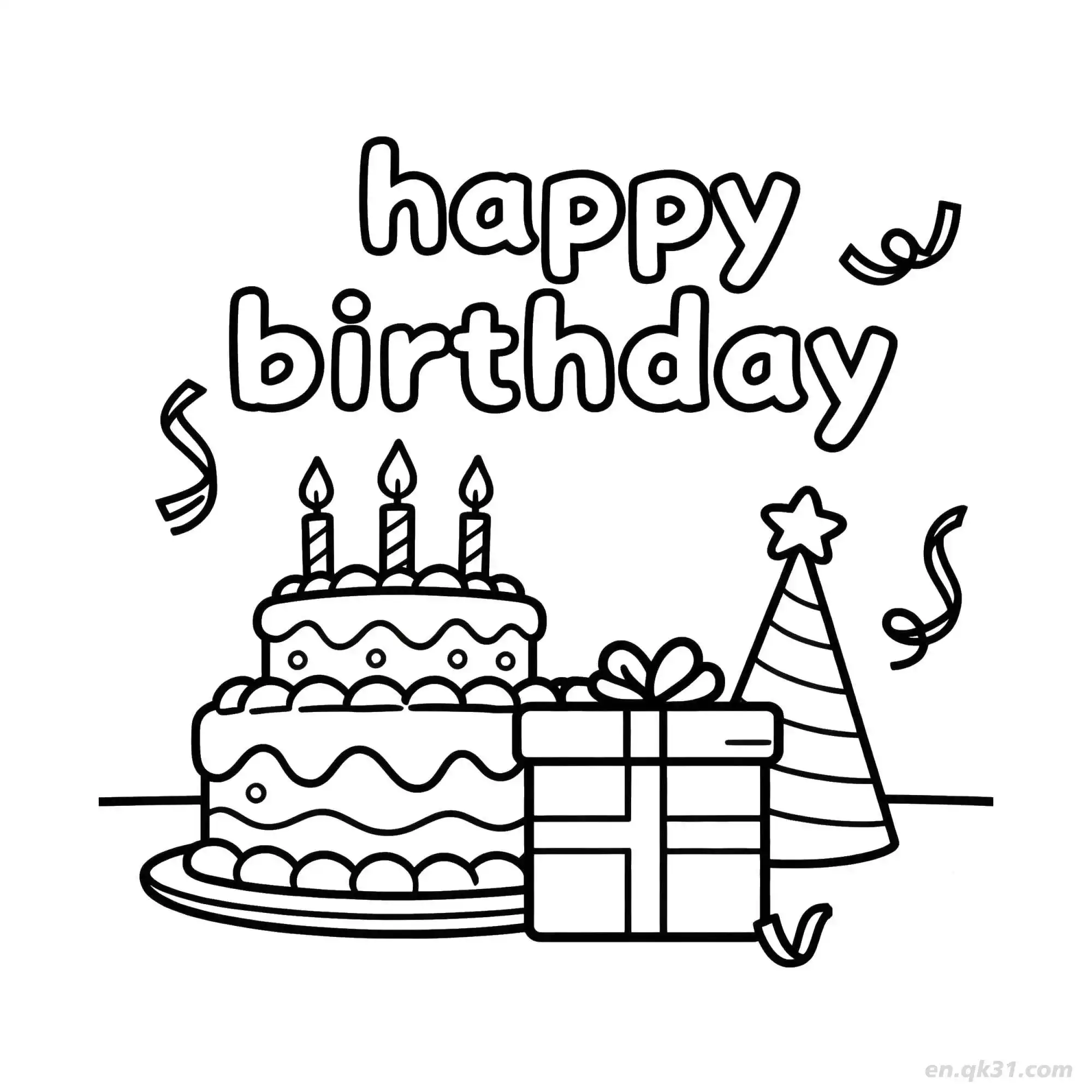 免费 生日快乐 33简笔画 素描 涂鸦 - 免费可打印 生日简笔画 下载PDF 简笔画涂色页
