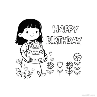女孩生日快乐 8简笔画 素描 涂鸦 - 免费可打印 生日简笔画 下载PDF – 免费可打印简笔画涂色画