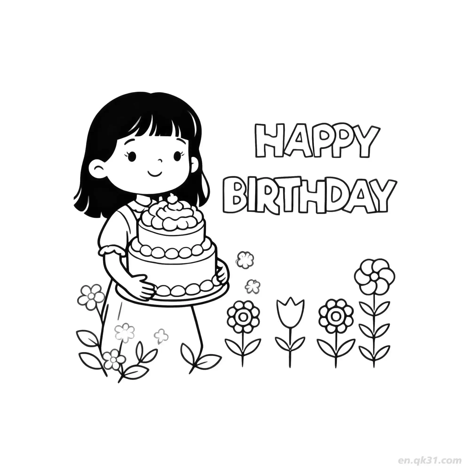 免费 女孩生日快乐 8简笔画 素描 涂鸦 - 免费可打印 生日简笔画 下载PDF 简笔画涂色页
