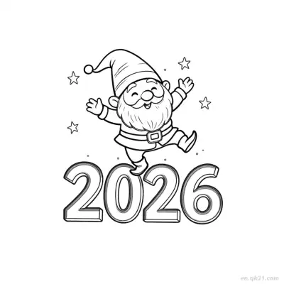 2026小地精站立数字新年涂色页 – 免费可打印简笔画涂色画
