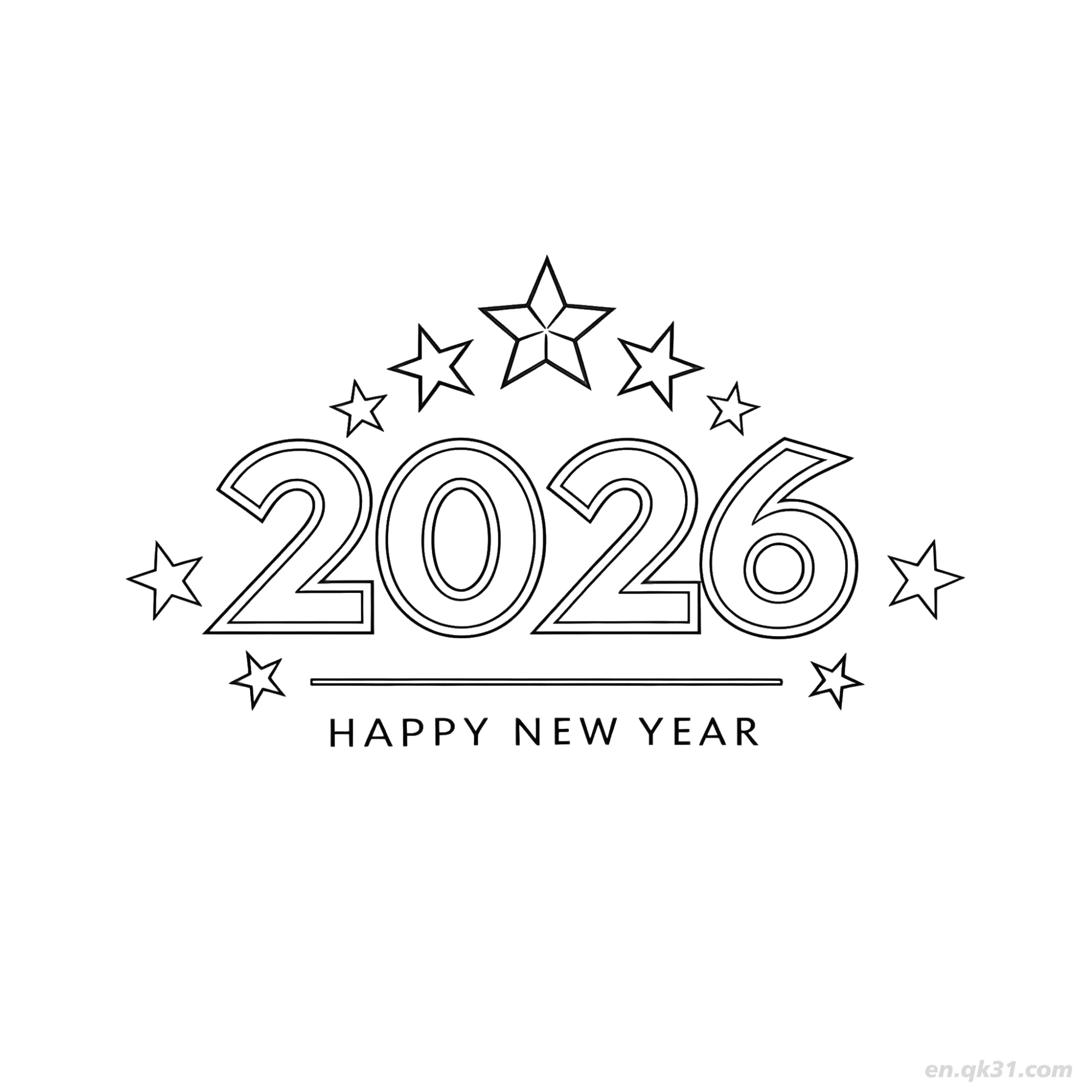 免费 2026星星拱门新年快乐涂色页 简笔画涂色页