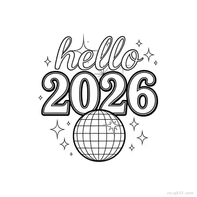 你好2026闪亮地球涂色页 – 免费可打印简笔画涂色画