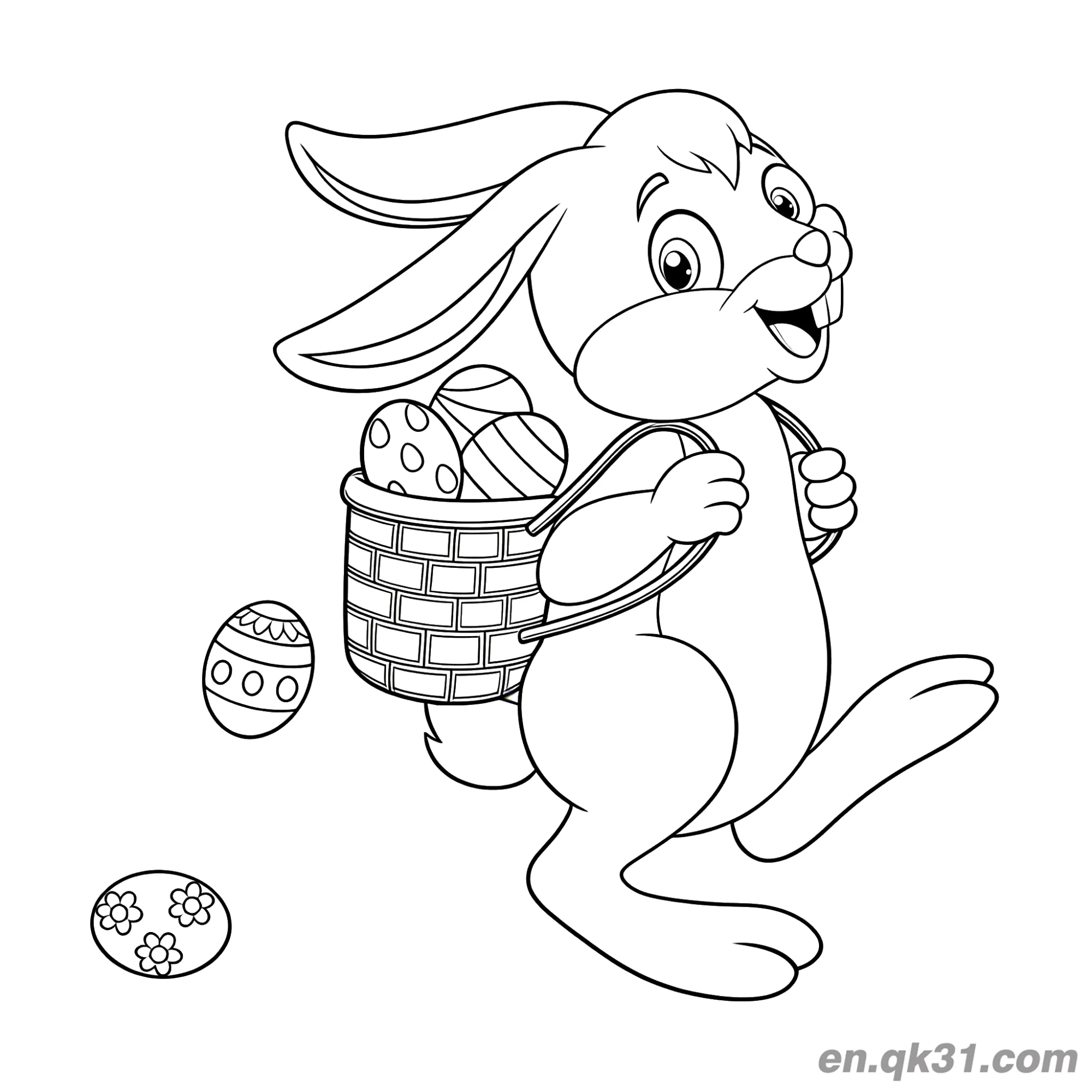 免费 背着背包彩蛋篮洒出彩蛋的兔子涂色页 简笔画涂色页