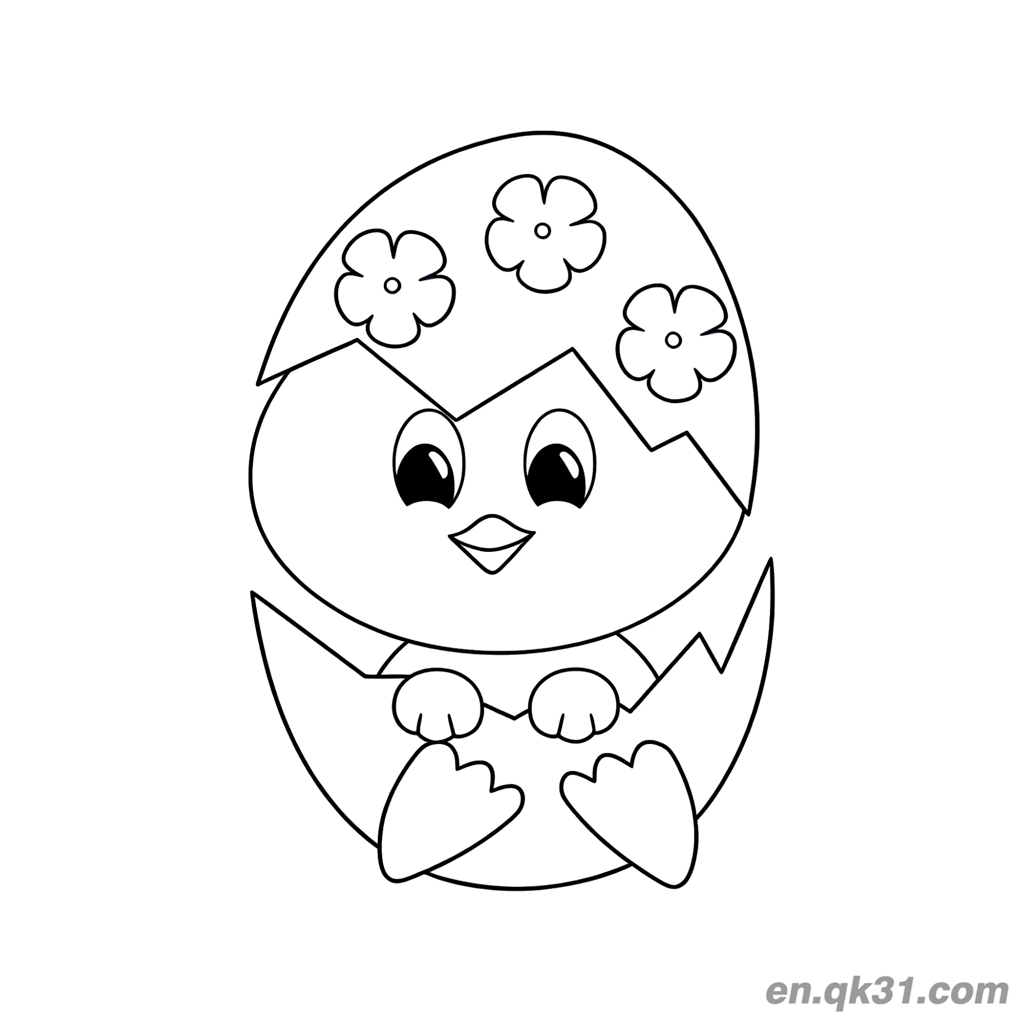 免费 花卉复活节彩蛋中破壳小鸡涂色页 简笔画涂色页