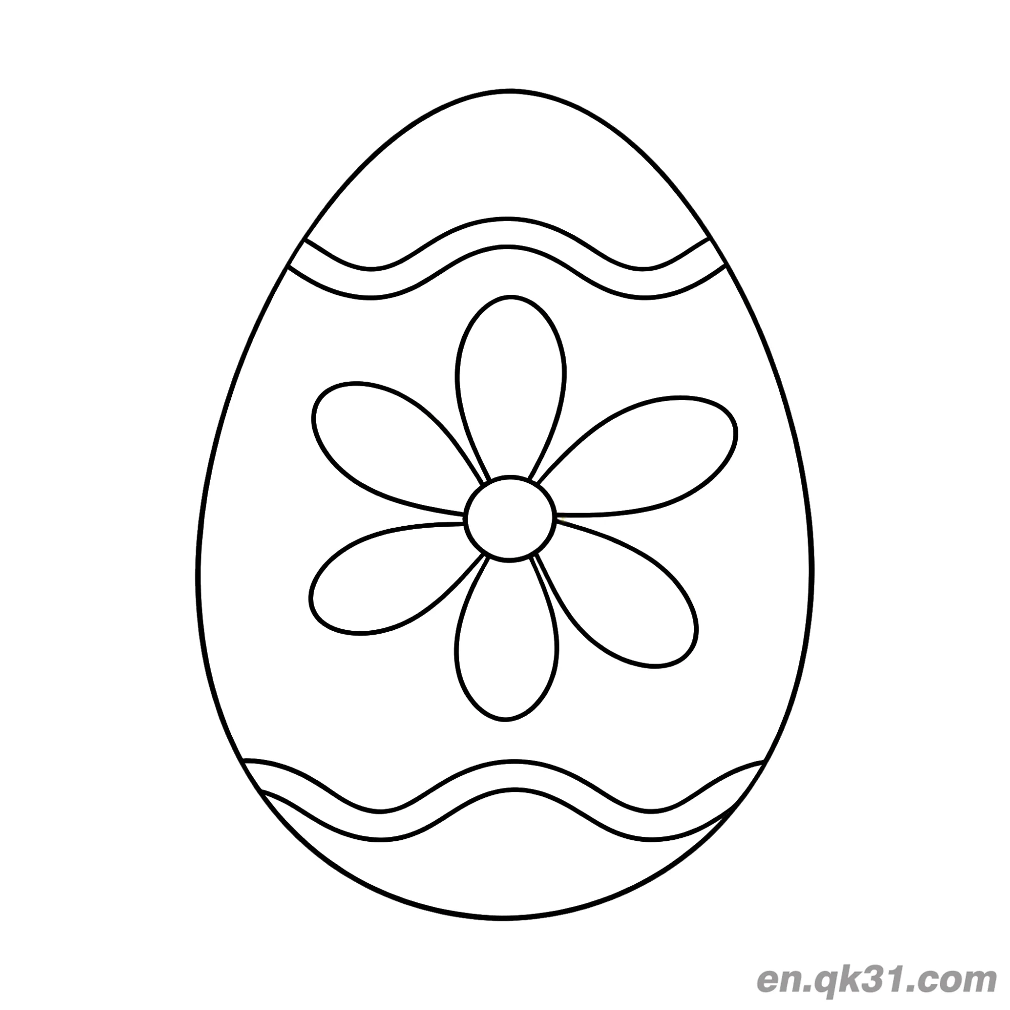 免费 六瓣花和波浪线复活节彩蛋简笔画涂色页 简笔画涂色页
