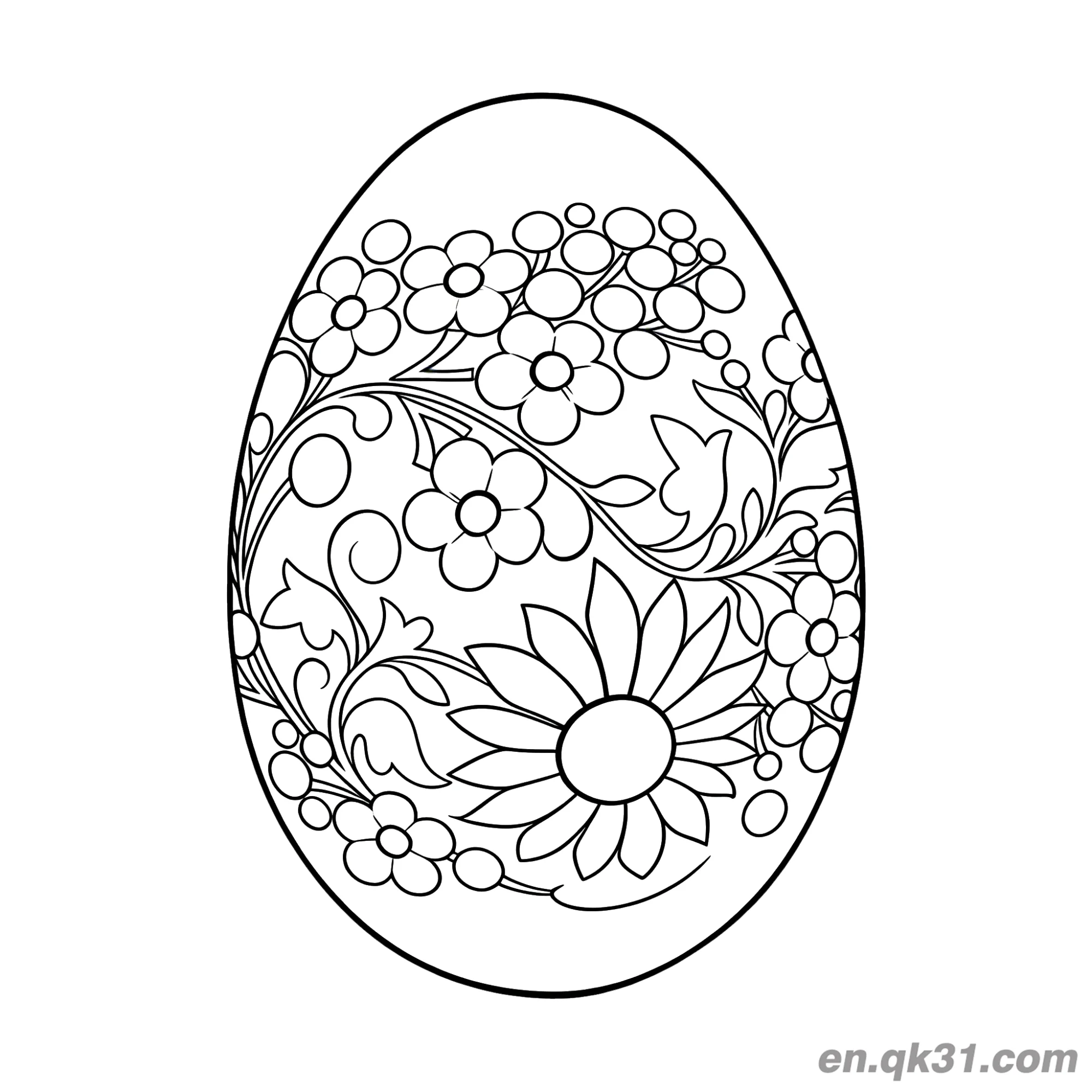 免费 向日葵和藤蔓花卉复活节彩蛋简笔画涂色页 简笔画涂色页