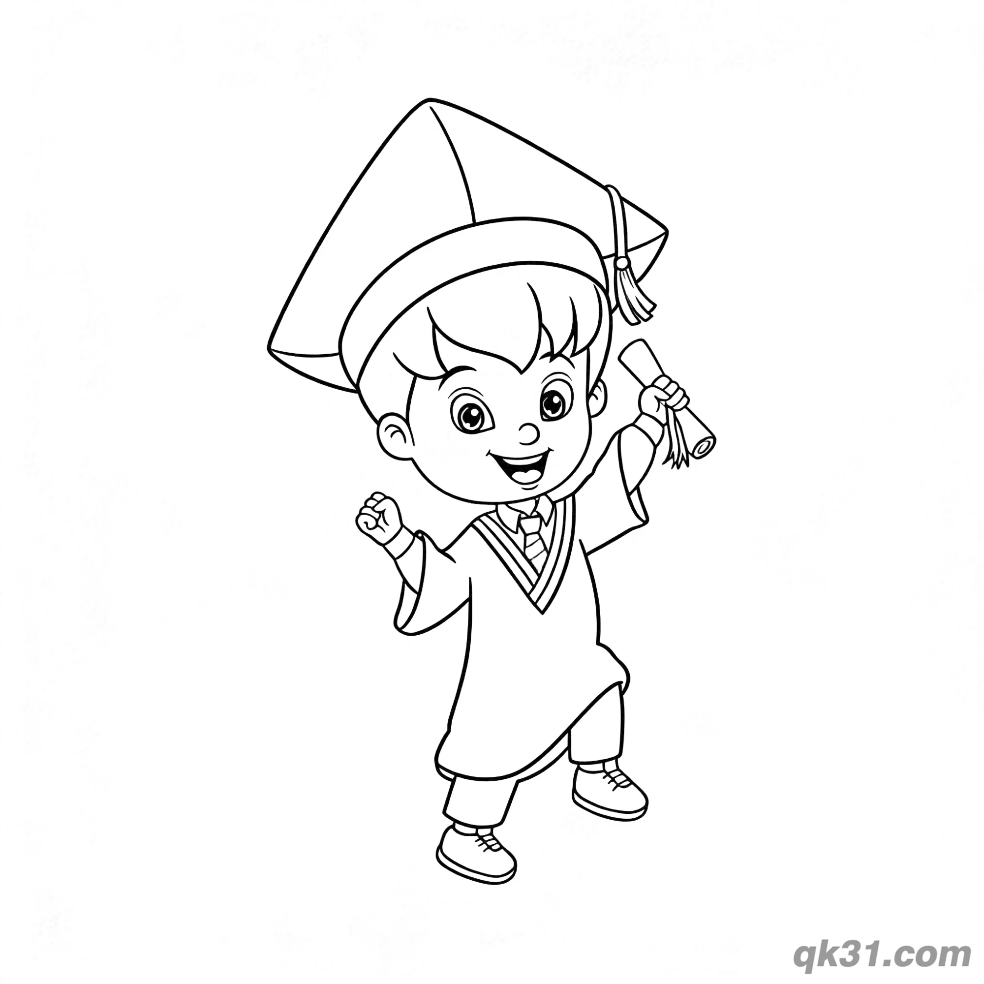 免费 开心毕业男孩庆祝简笔画涂色页 简笔画涂色页