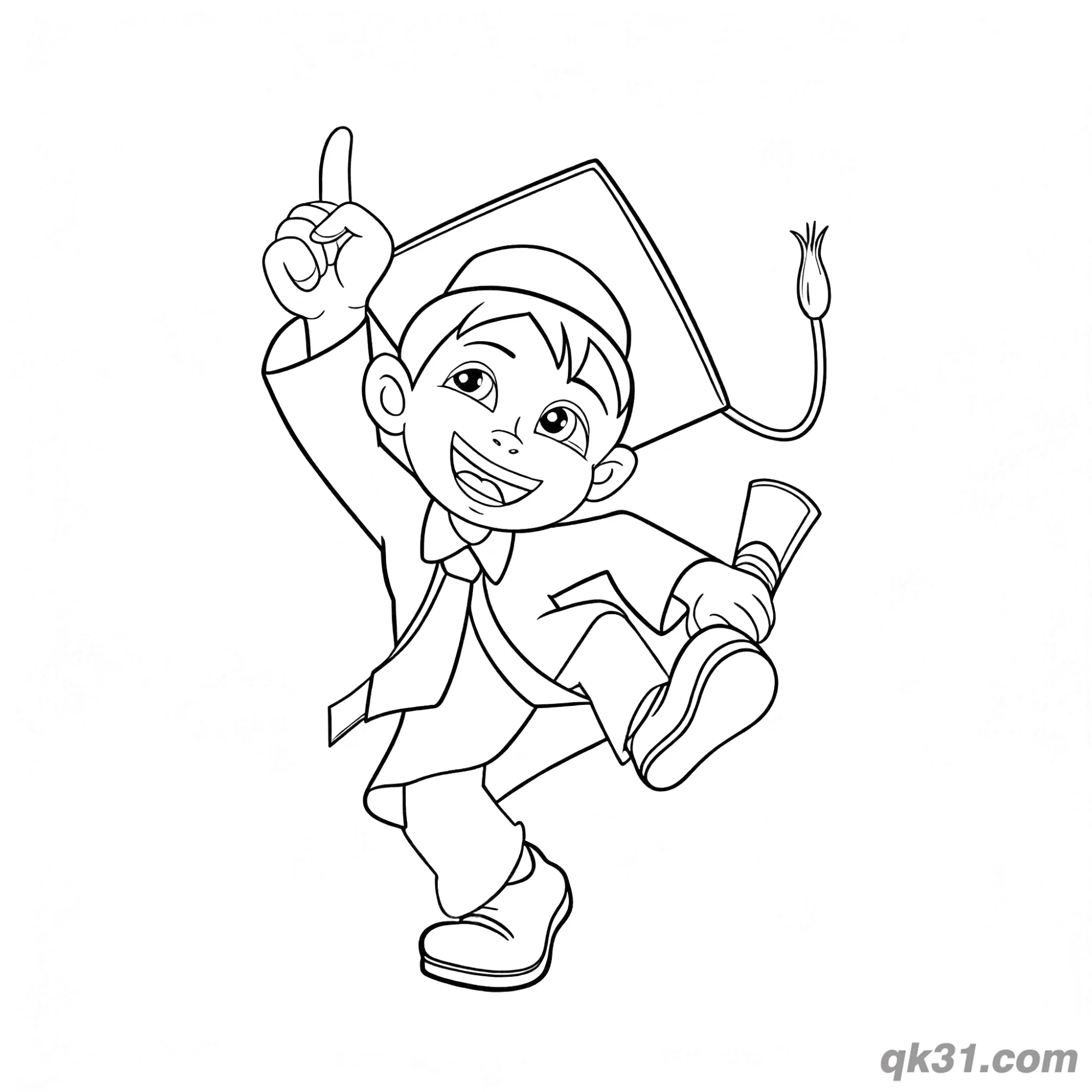 免费 毕业男孩举证书指向上方简笔画涂色页 简笔画涂色页