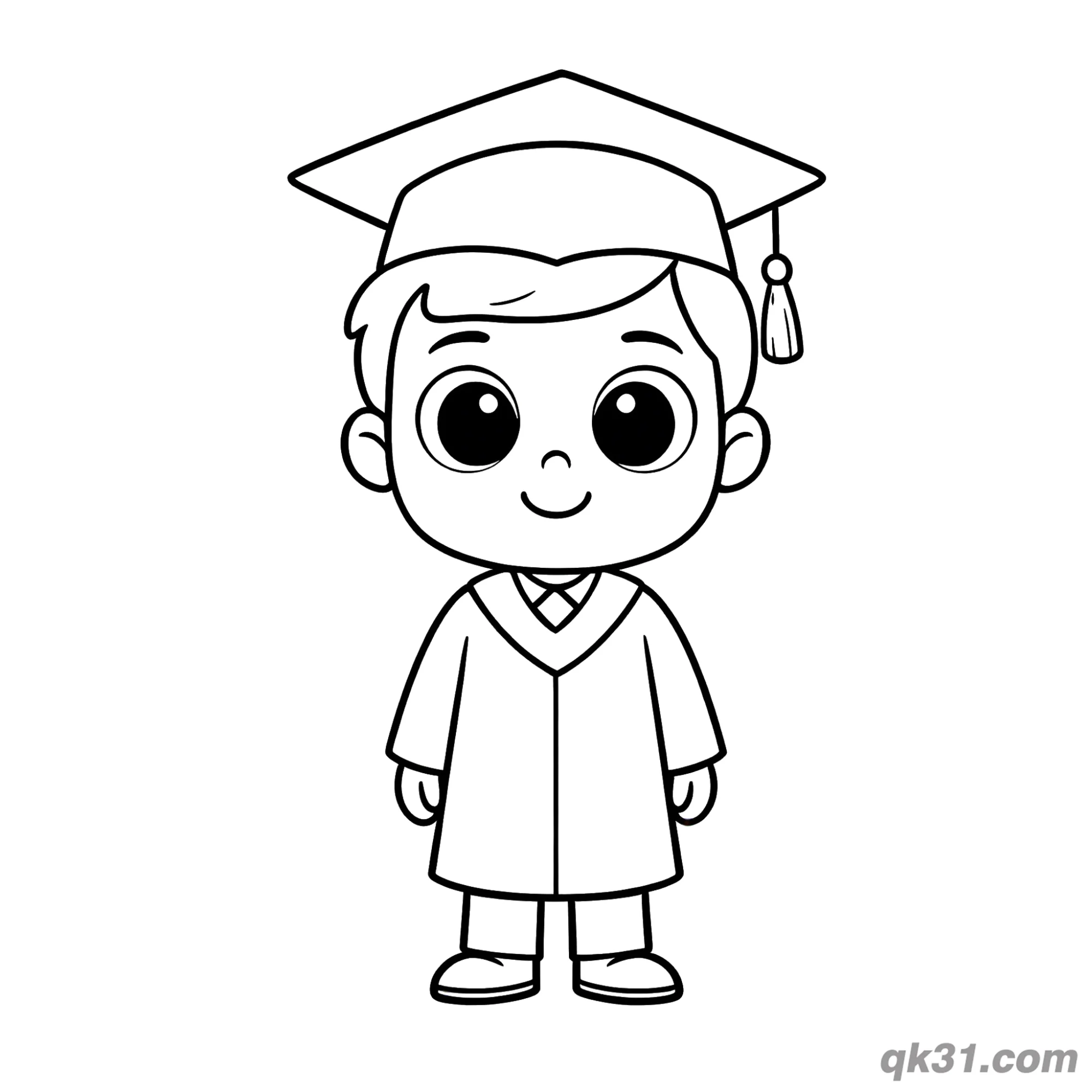 免费 可爱Q版毕业男孩站立姿势简笔画涂色页 简笔画涂色页