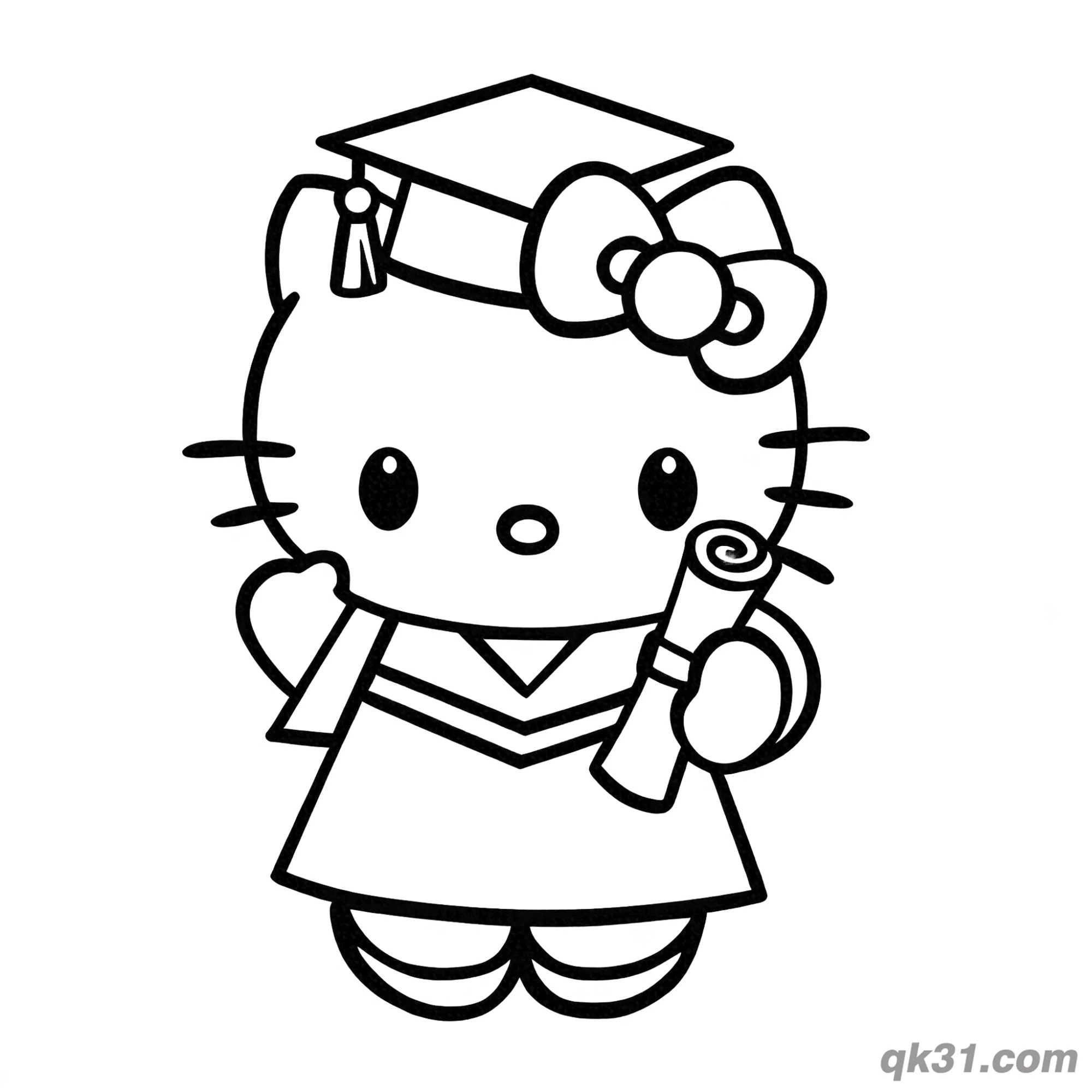 免费 凯蒂猫拿证书毕业简笔画涂色页 简笔画涂色页