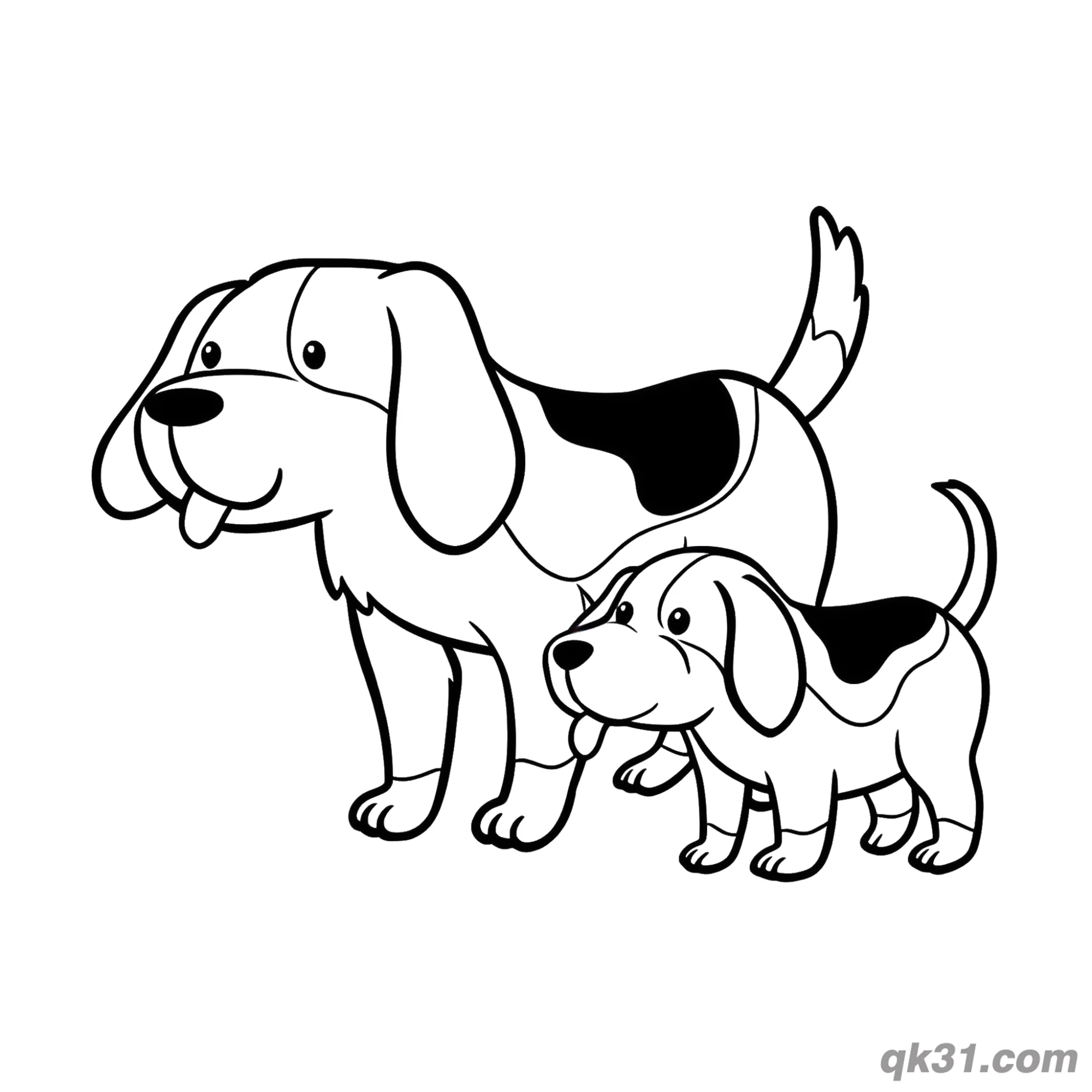 免费 小猎犬妈妈和宝宝母亲节简笔画涂色页 简笔画涂色页