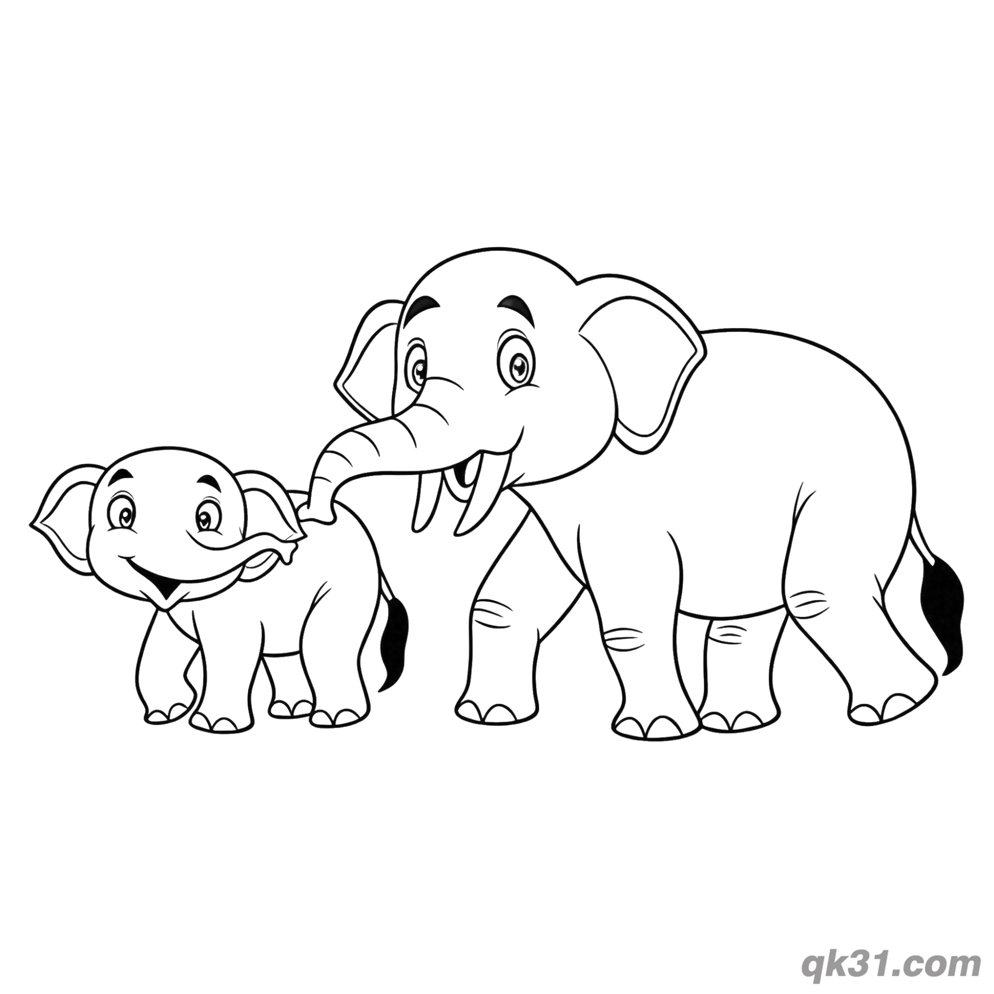 免费 大象妈妈和宝宝母亲节简笔画涂色页 简笔画涂色页