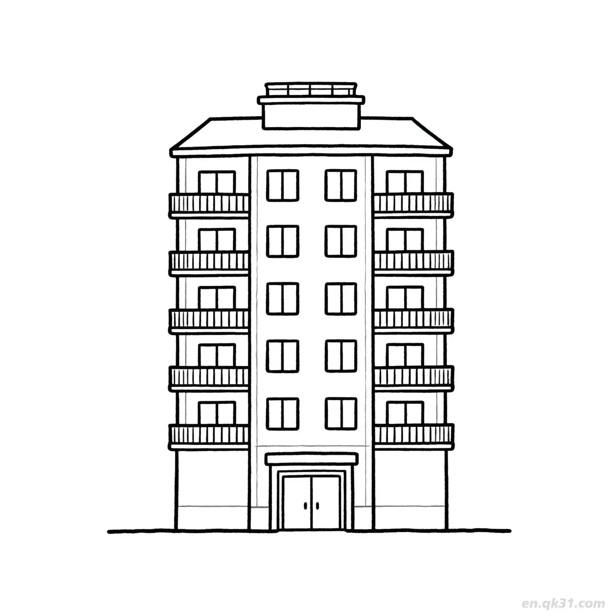免费 公寓大楼 简笔画 素描 涂鸦 - 免费可打印 房子简笔画 下载PDF 简笔画涂色页