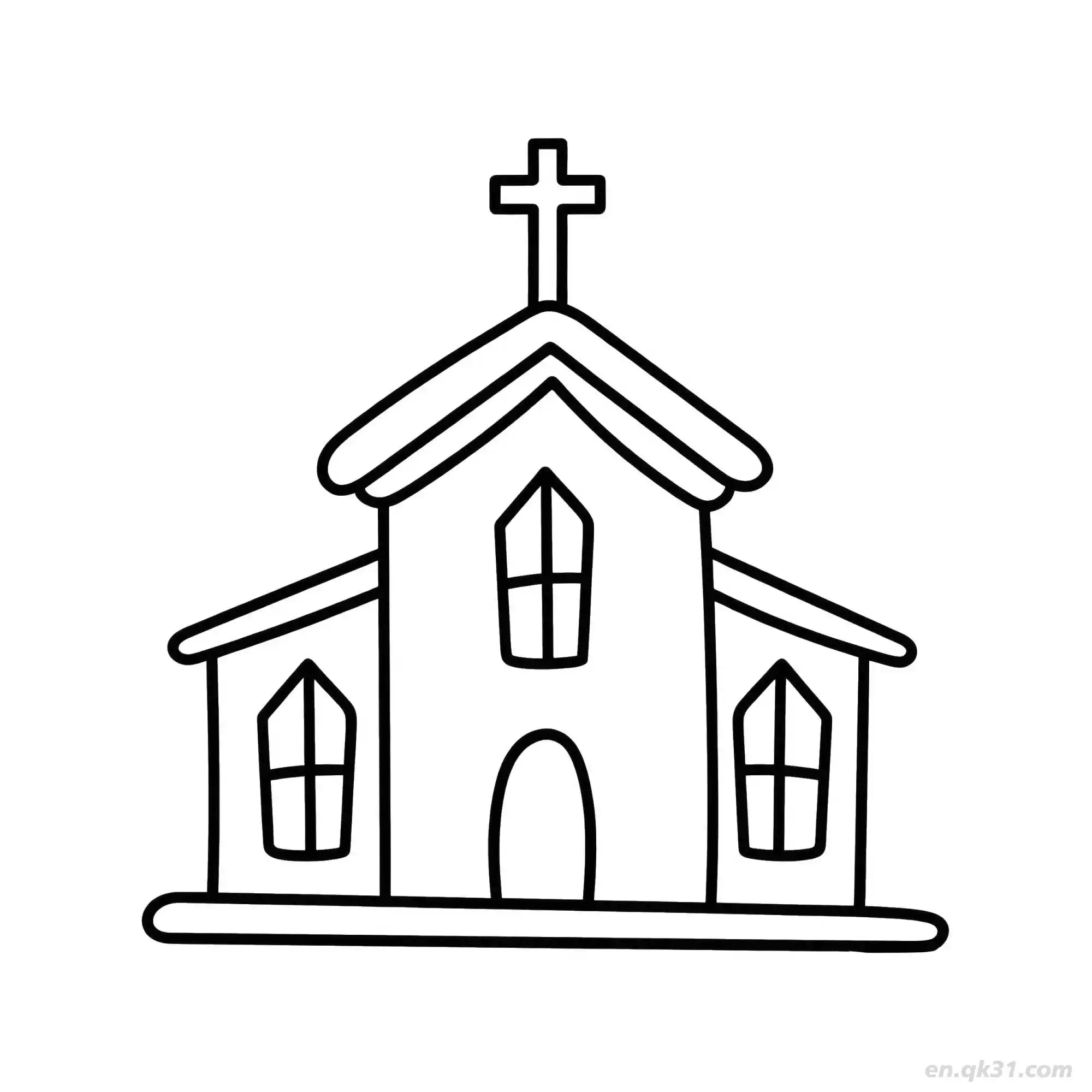 免费 带十字架尖顶的教堂 简笔画 素描 涂鸦 - 免费可打印 房子简笔画 下载PDF 简笔画涂色页