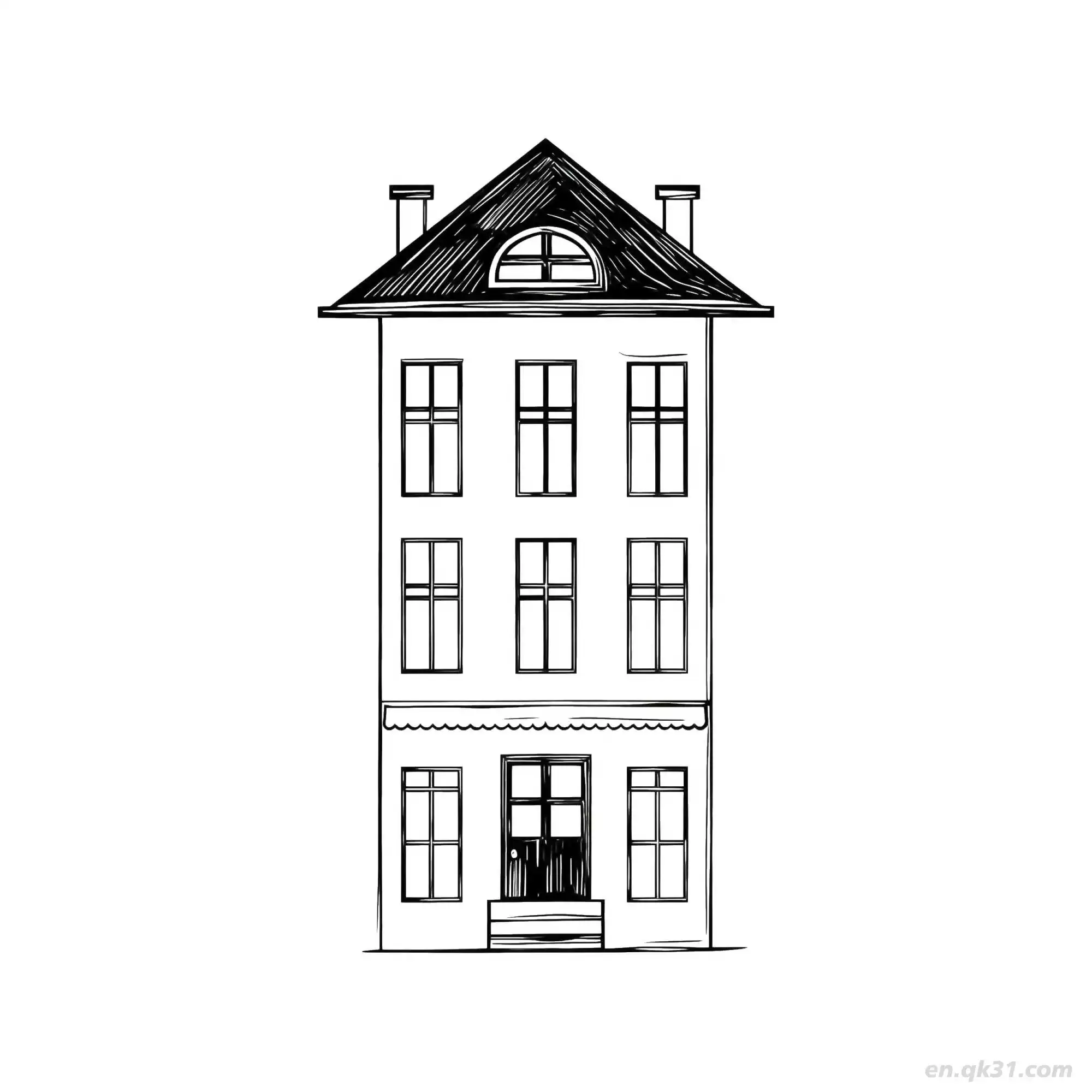 免费 欧式建筑 简笔画 素描 涂鸦 - 免费可打印 房子简笔画 下载PDF 简笔画涂色页