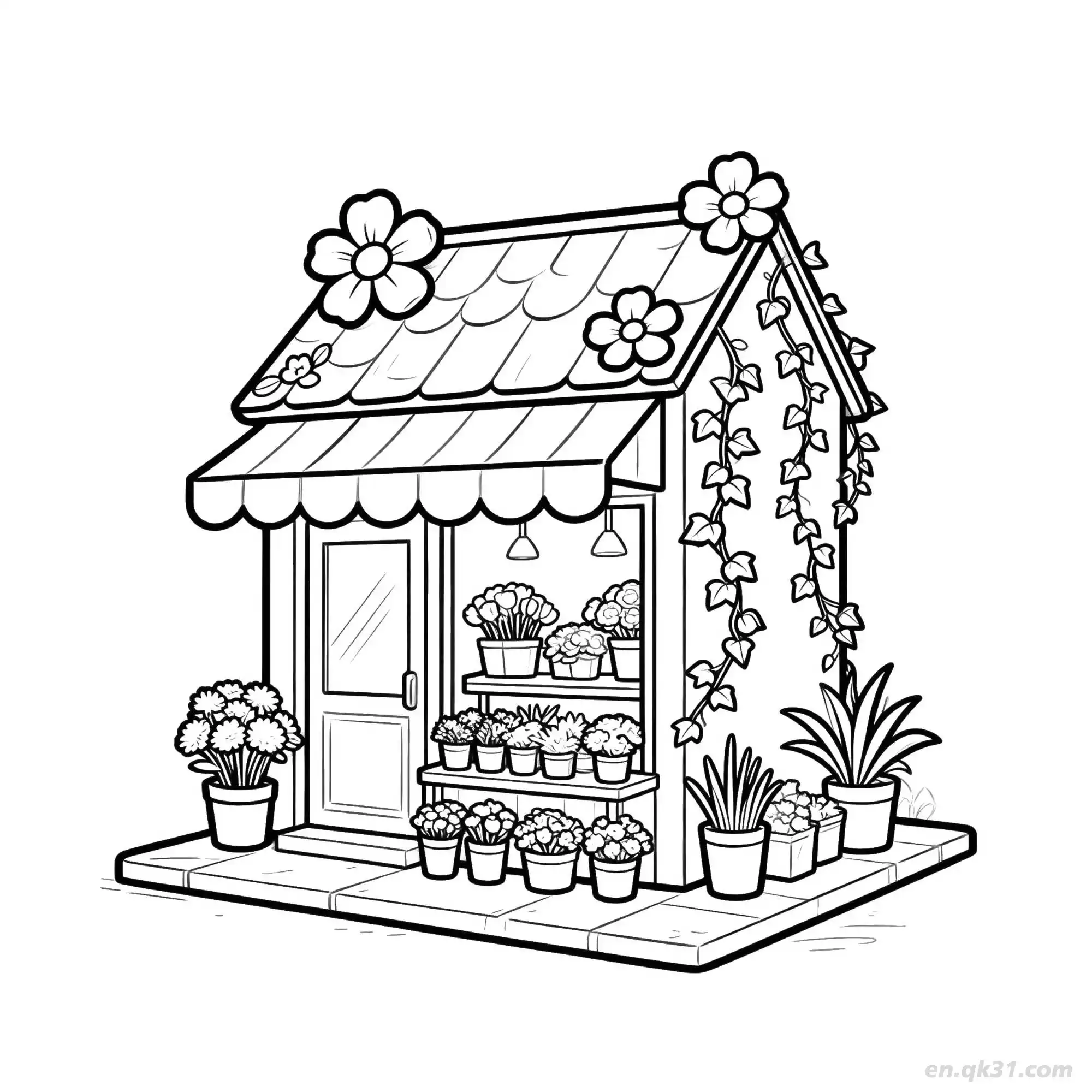 免费 花店 简笔画 素描 涂鸦 - 免费可打印 房子简笔画 下载PDF 简笔画涂色页