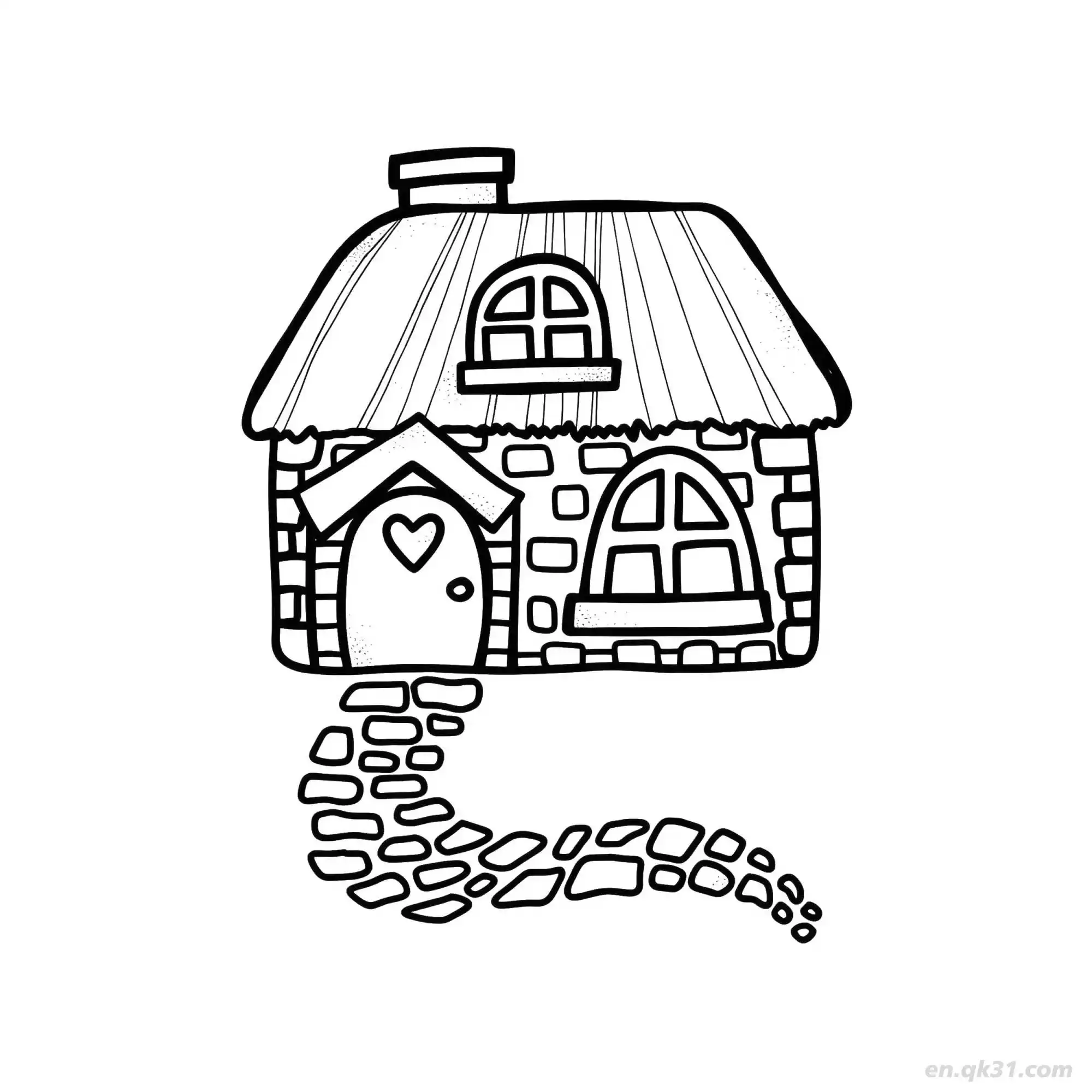 免费 带心形门的石屋 简笔画 素描 涂鸦 - 免费可打印 房子简笔画 下载PDF 简笔画涂色页