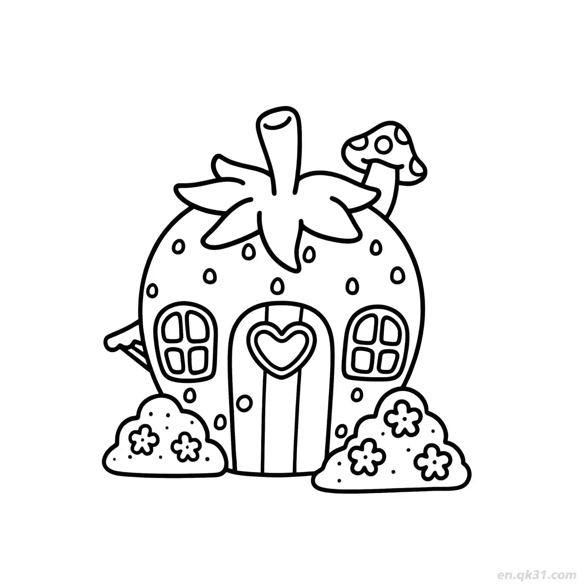 免费 草莓形状房屋 简笔画 素描 涂鸦 - 免费可打印 房子简笔画 下载PDF 简笔画涂色页