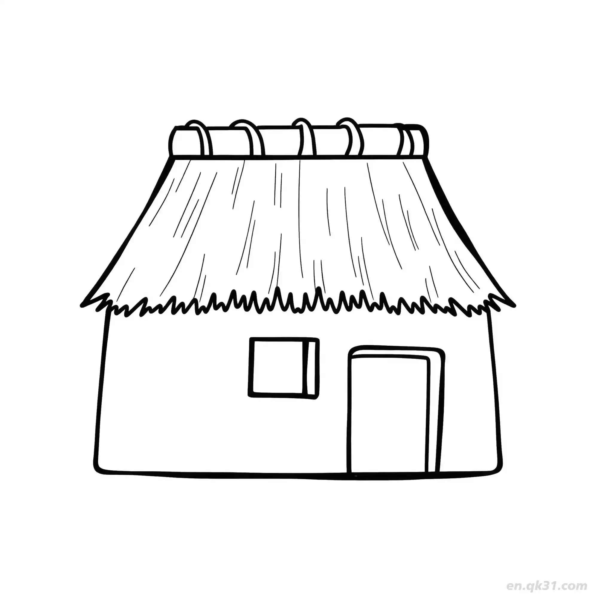 免费 茅草屋顶小屋 简笔画 素描 涂鸦 - 免费可打印 房子简笔画 下载PDF 简笔画涂色页