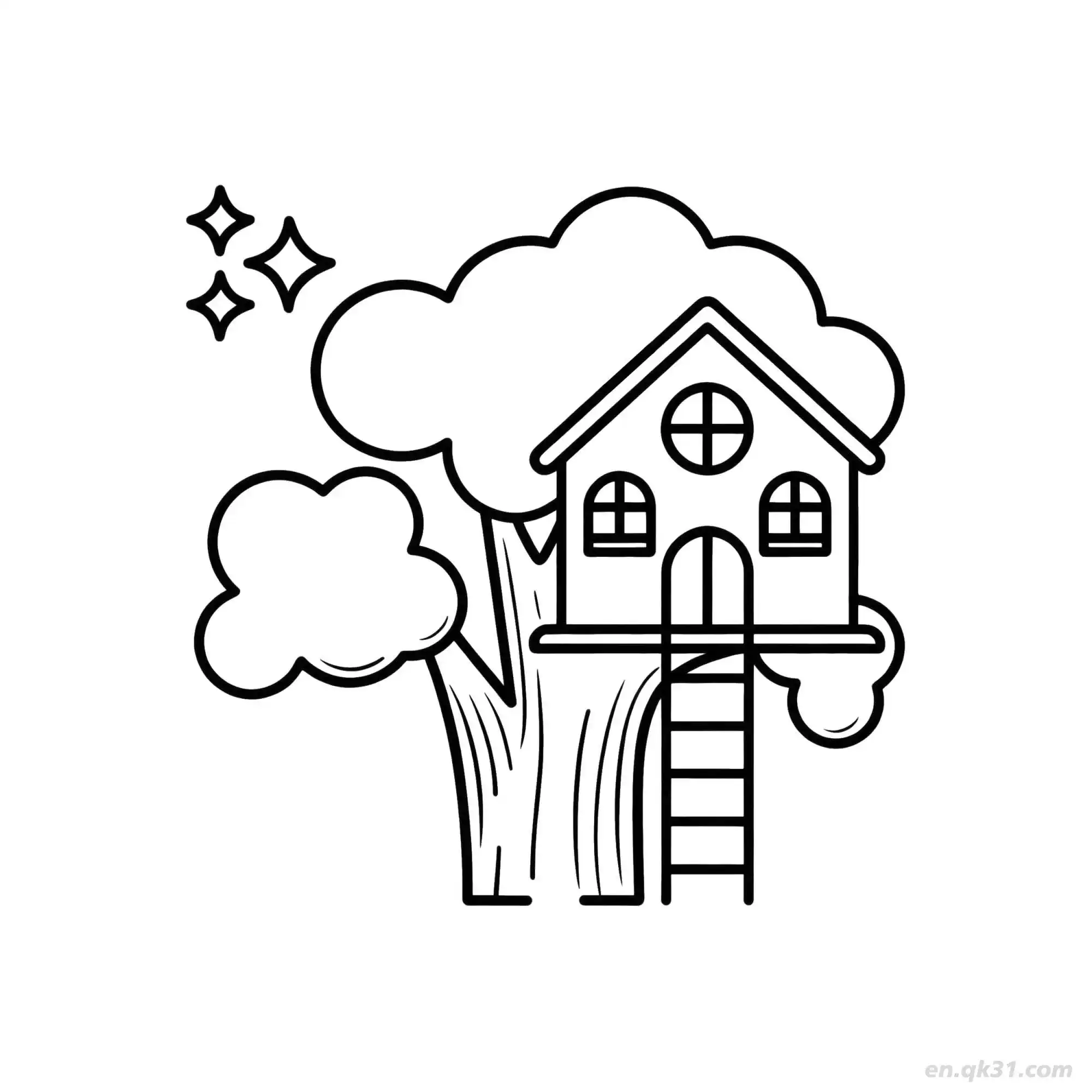 免费 树屋 简笔画 素描 涂鸦 - 免费可打印 房子简笔画 下载PDF 简笔画涂色页