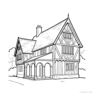 都铎风格房屋 简笔画 素描 涂鸦 - 免费可打印 房子简笔画 下载PDF – 免费可打印简笔画涂色画