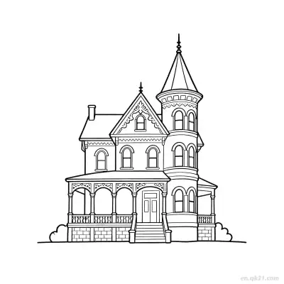 维多利亚风格豪宅 简笔画 素描 涂鸦 - 免费可打印 房子简笔画 下载PDF – 免费可打印简笔画涂色画
