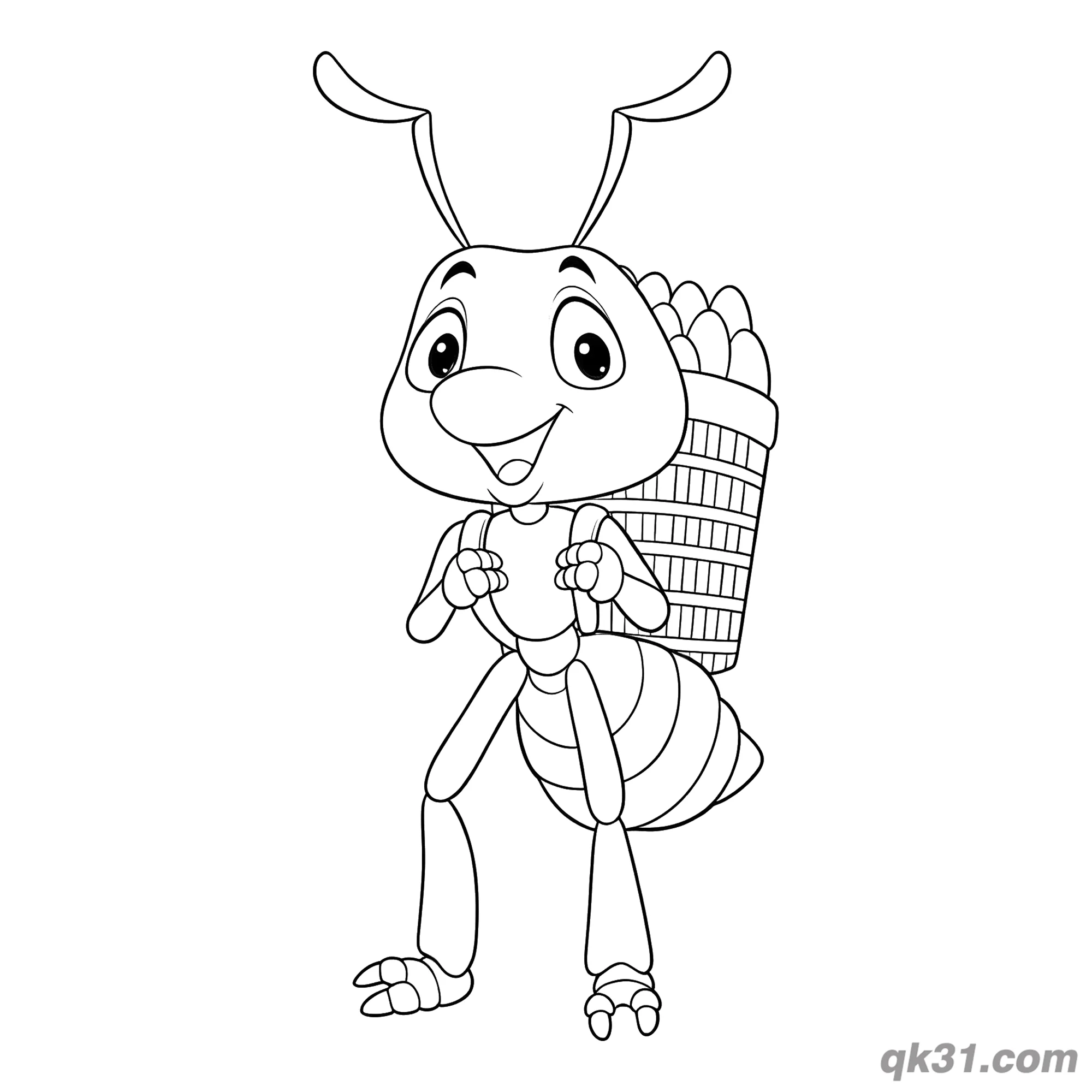 免费 蚂蚁搬运竹篮简笔画涂色页 简笔画涂色页