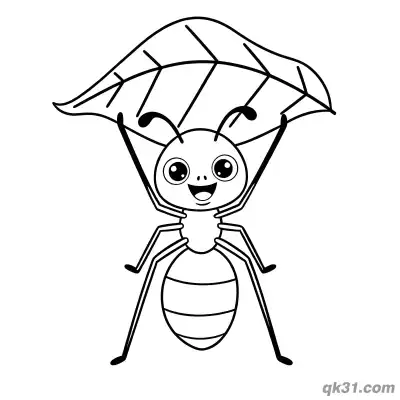 蚂蚁头顶树叶遮雨简笔画涂色页 – 免费可打印简笔画涂色画