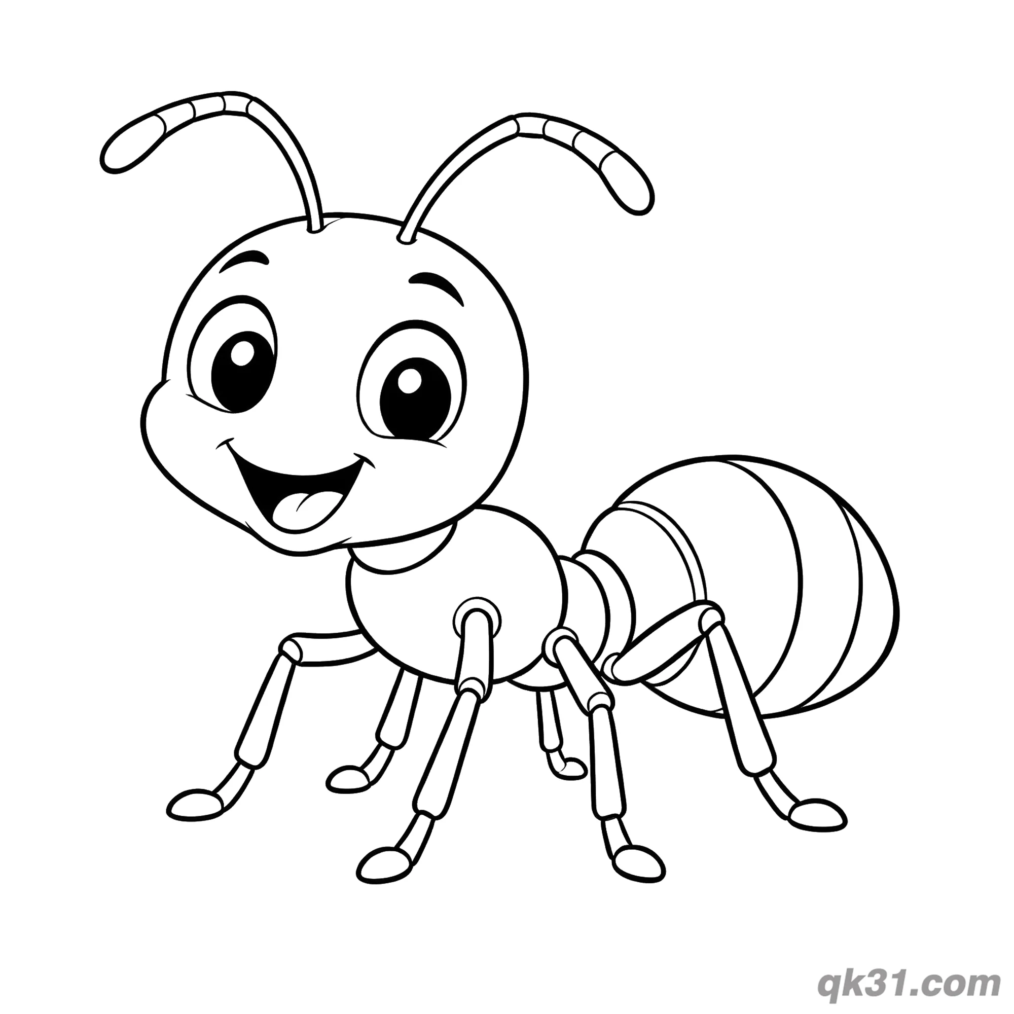 免费 可爱卡通蚂蚁笑脸简笔画涂色页 简笔画涂色页