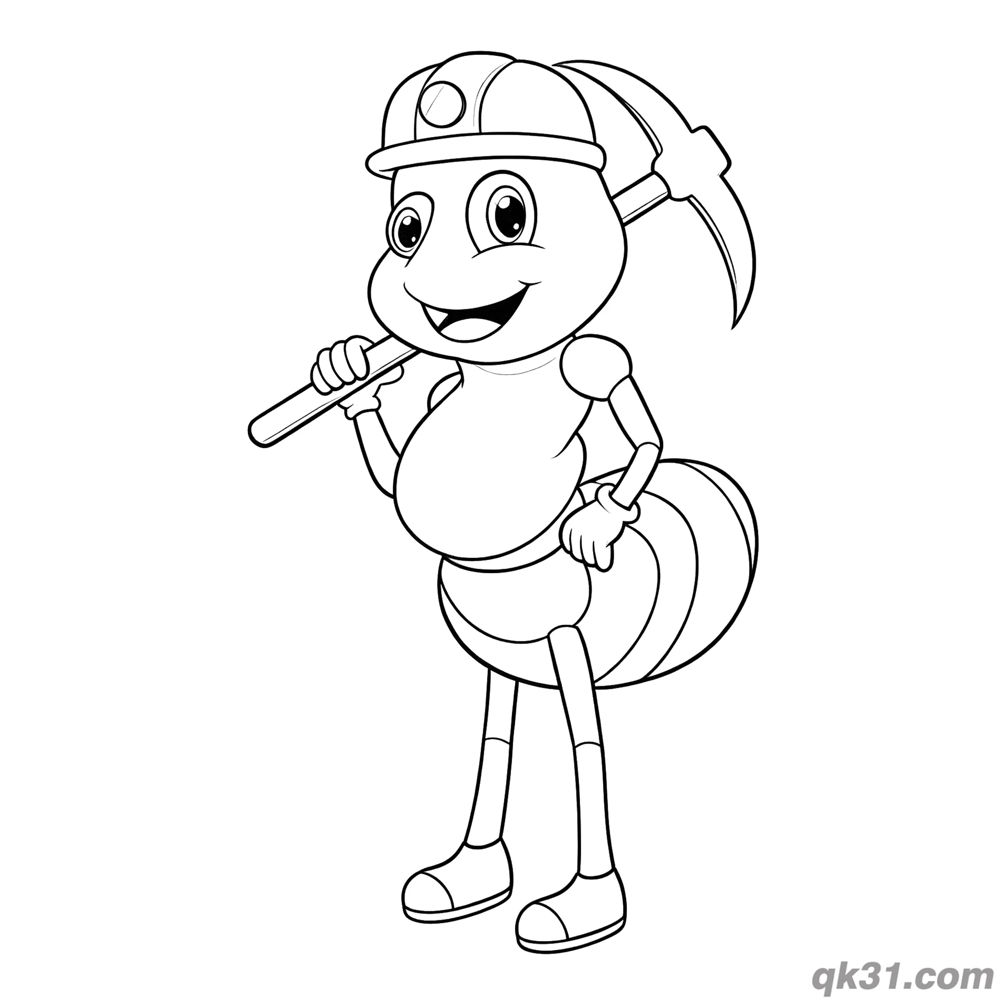免费 矿工蚂蚁扛镐子简笔画涂色页 简笔画涂色页