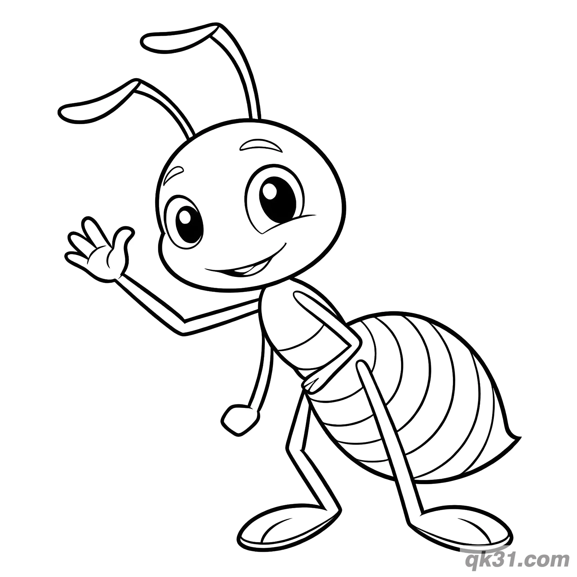 免费 侧视蚂蚁招手问候简笔画涂色页 简笔画涂色页