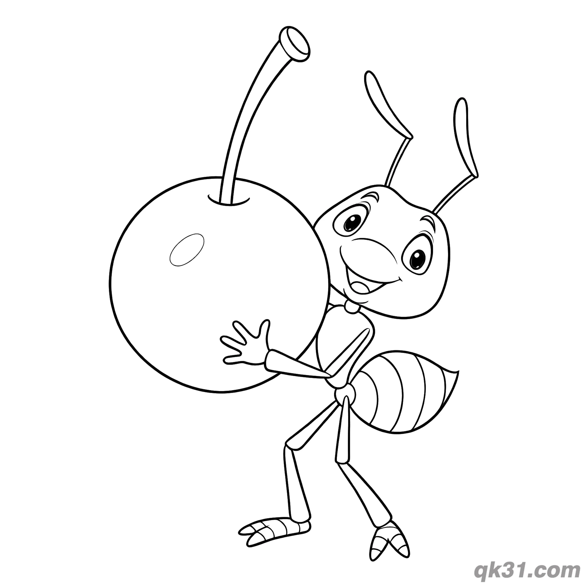 免费 强壮蚂蚁抱大樱桃简笔画涂色页 简笔画涂色页
