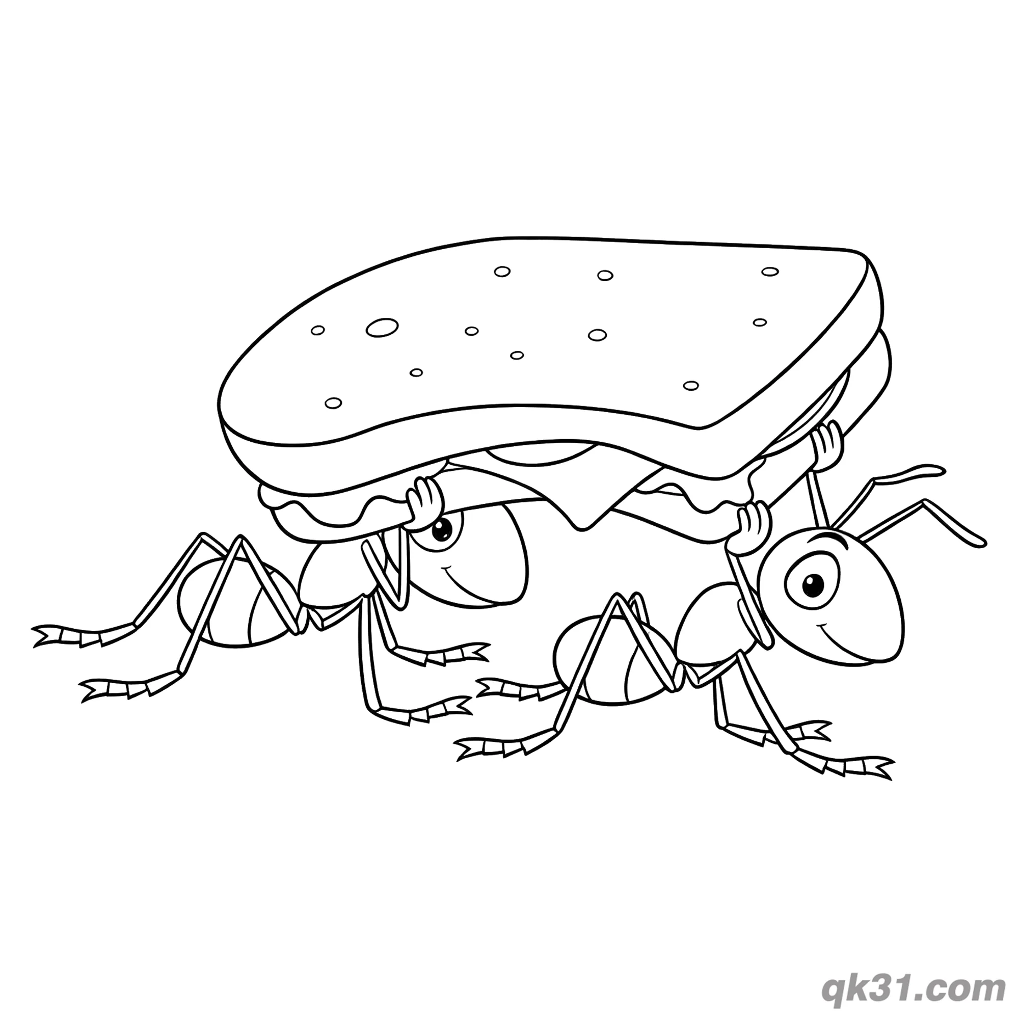 免费 两只蚂蚁搬运三明治简笔画涂色页 简笔画涂色页