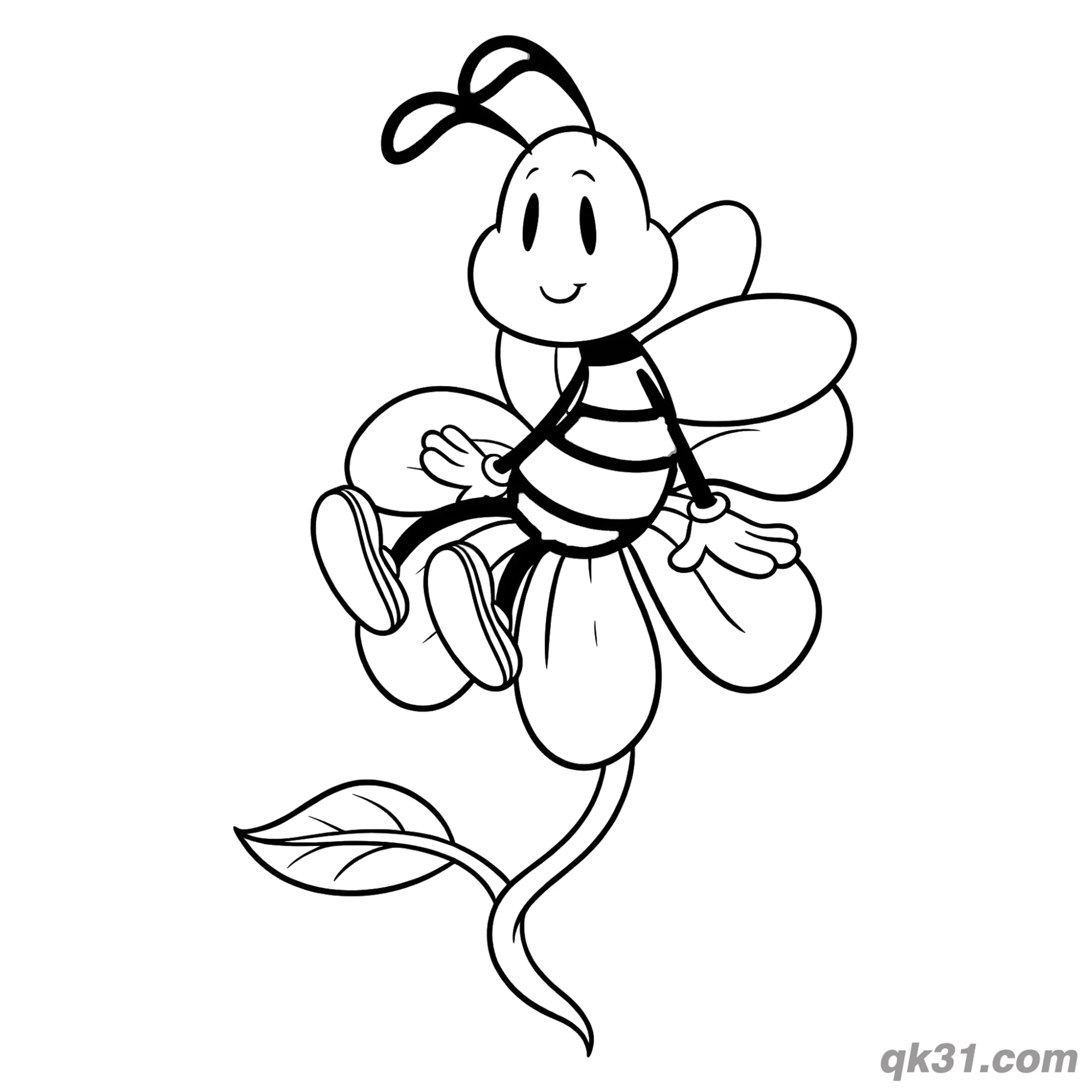 免费 蜜蜂栖息花朵简笔画涂色页 简笔画涂色页