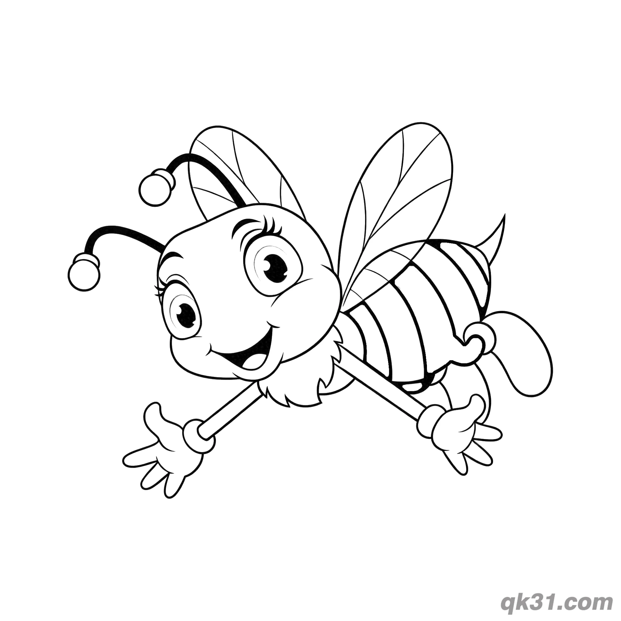 免费 俯冲蜜蜂飞行简笔画涂色页 简笔画涂色页
