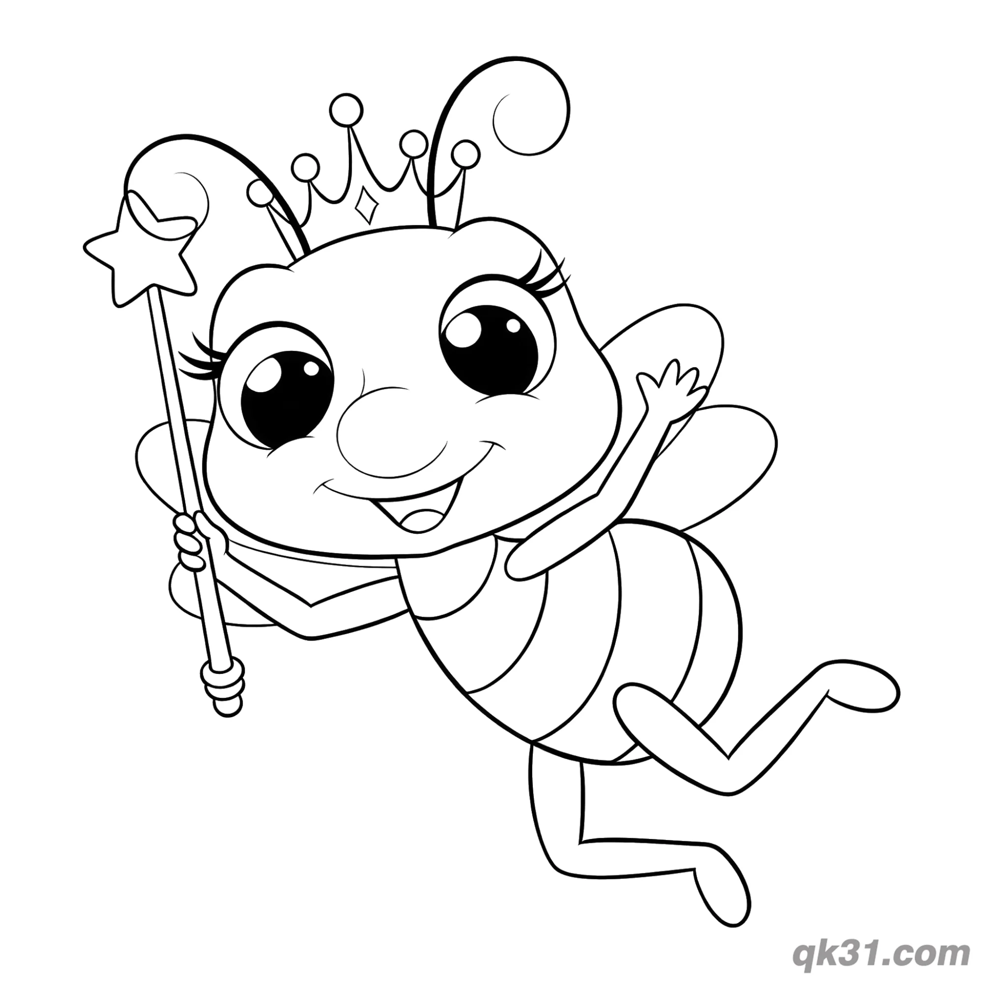 免费 仙女蜜蜂魔法棒简笔画涂色页 简笔画涂色页