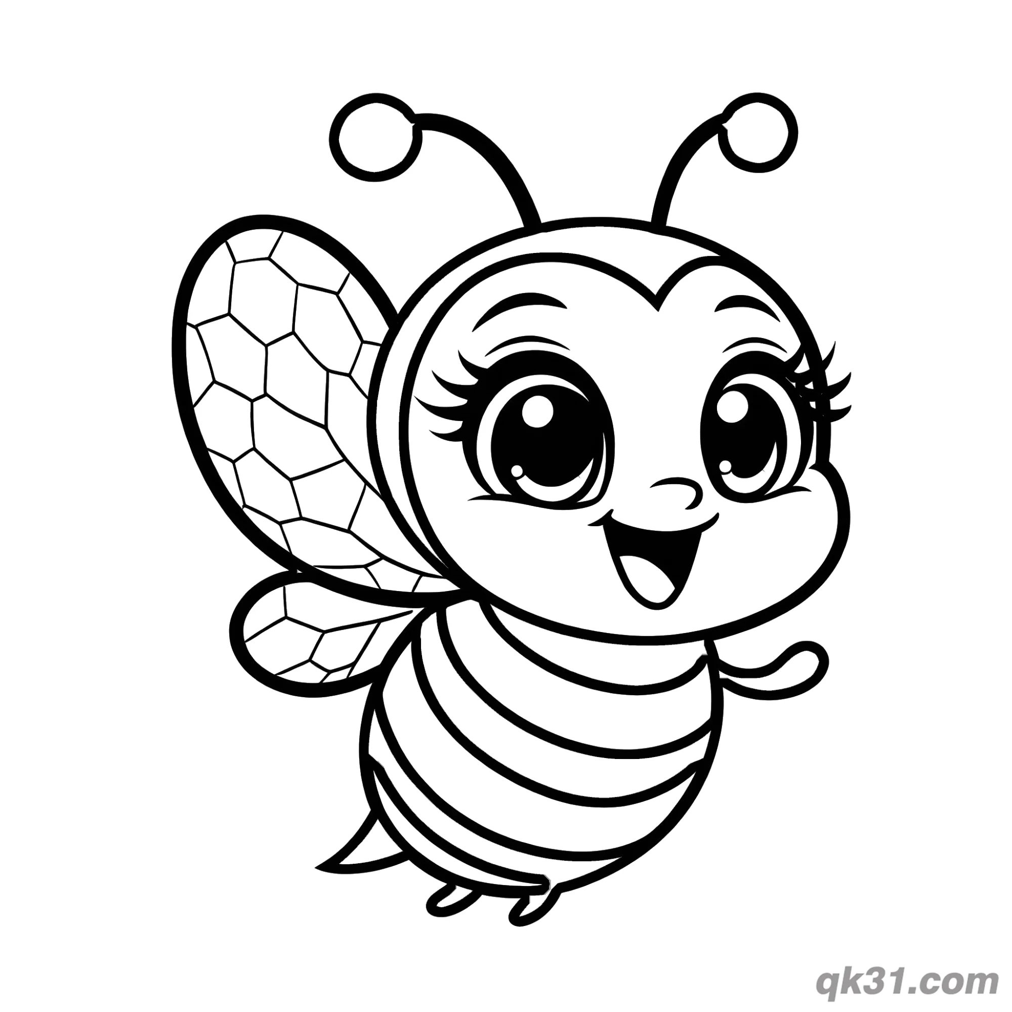 免费 蜂窝翅大眼蜜蜂简笔画涂色页 简笔画涂色页