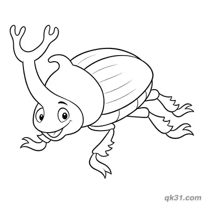 开心挥爪独角仙简笔画涂色页 – 免费可打印简笔画涂色画