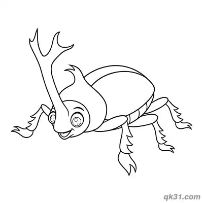长角卡通独角仙简笔画涂色页 – 免费可打印简笔画涂色画