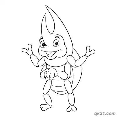 站姿拟人独角仙简笔画涂色页 – 免费可打印简笔画涂色画