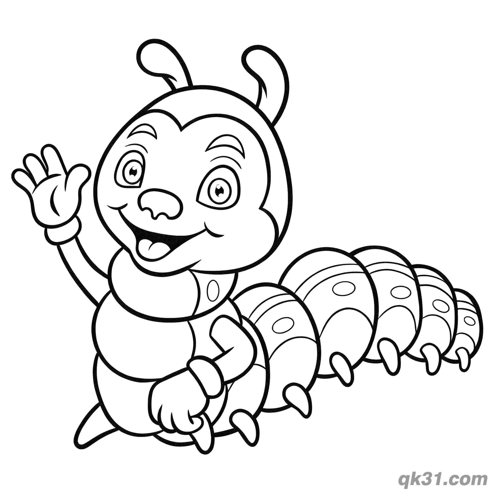 免费 挥手打招呼毛毛虫简笔画涂色页 简笔画涂色页