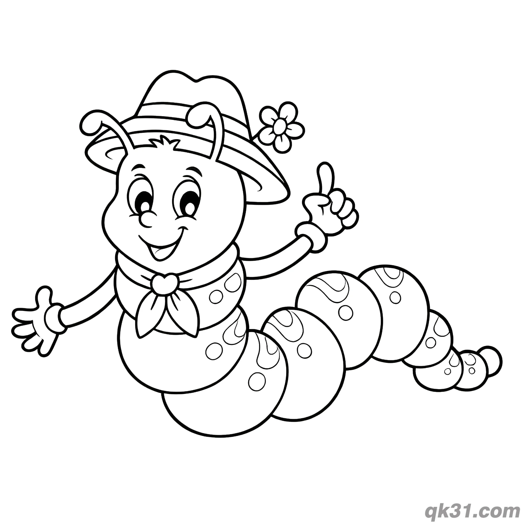 免费 戴帽围巾毛毛虫简笔画涂色页 简笔画涂色页