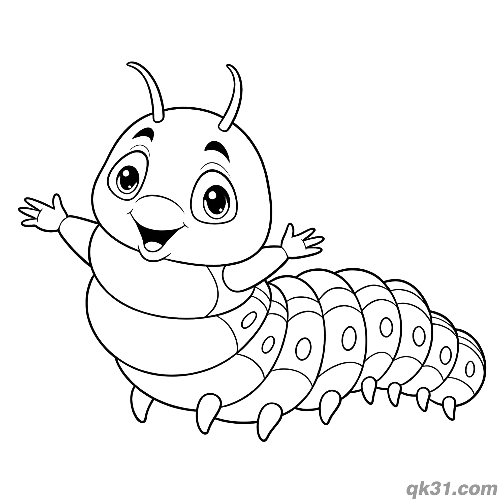 免费 张臂挥舞毛毛虫简笔画涂色页 简笔画涂色页