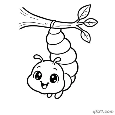树枝倒挂毛毛虫简笔画涂色页 – 免费可打印简笔画涂色画