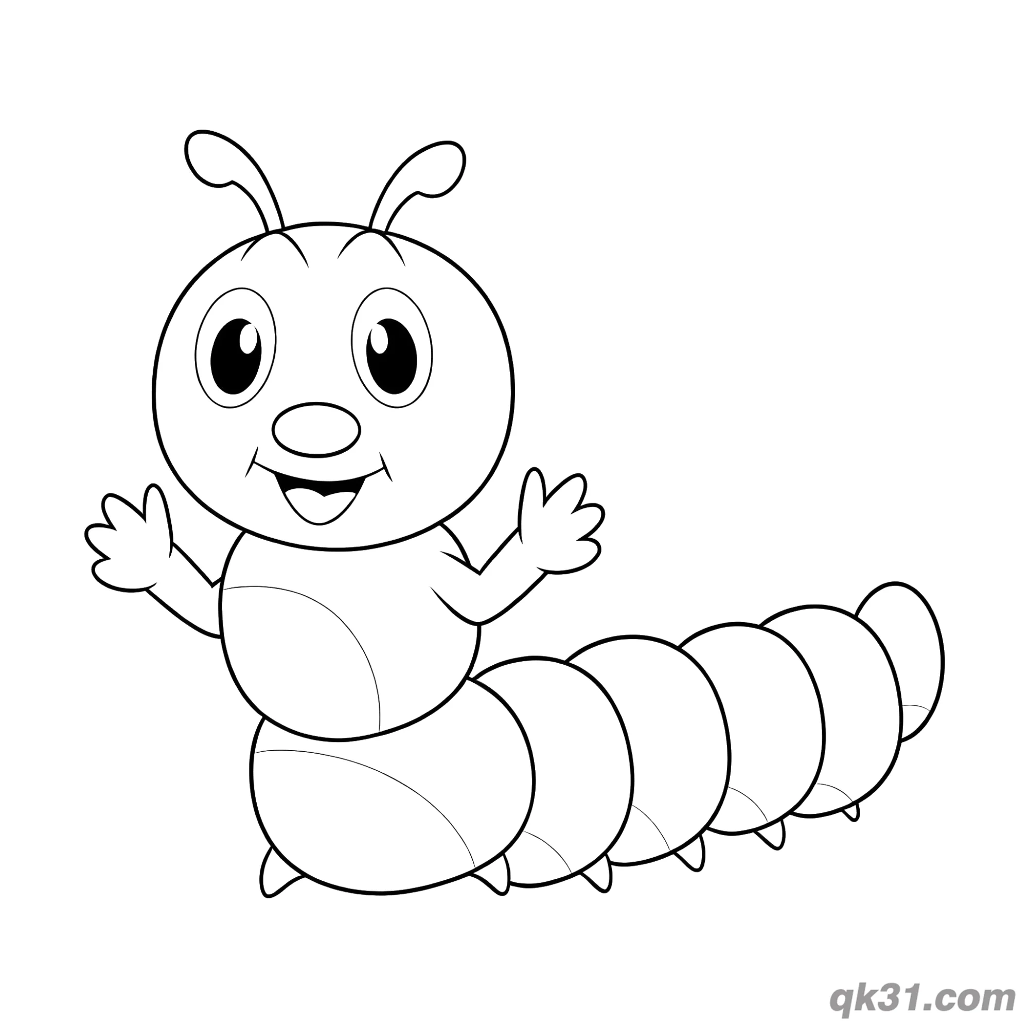 免费 快乐挥手毛毛虫简笔画涂色页 简笔画涂色页
