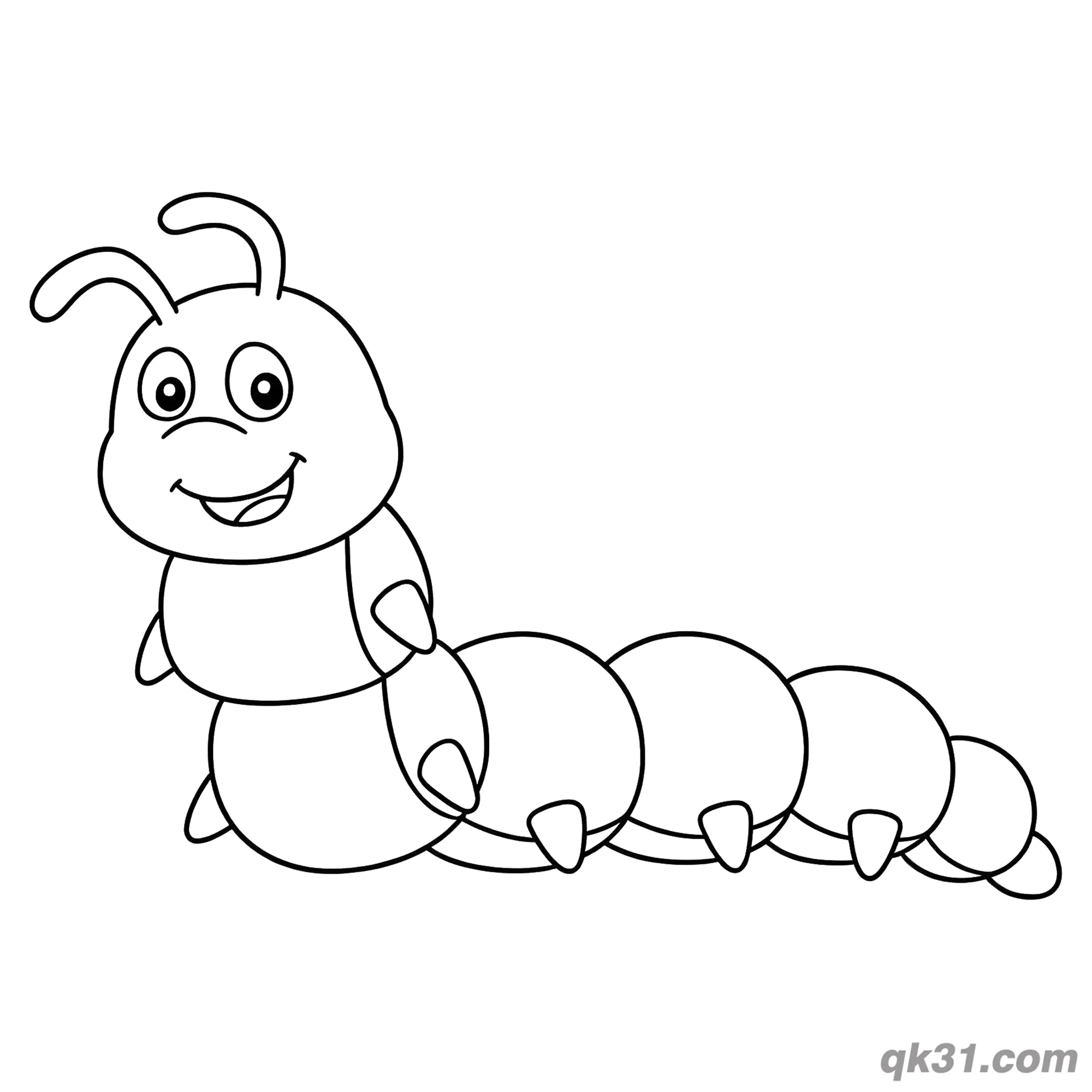 免费 侧身微笑毛毛虫简笔画涂色页 简笔画涂色页