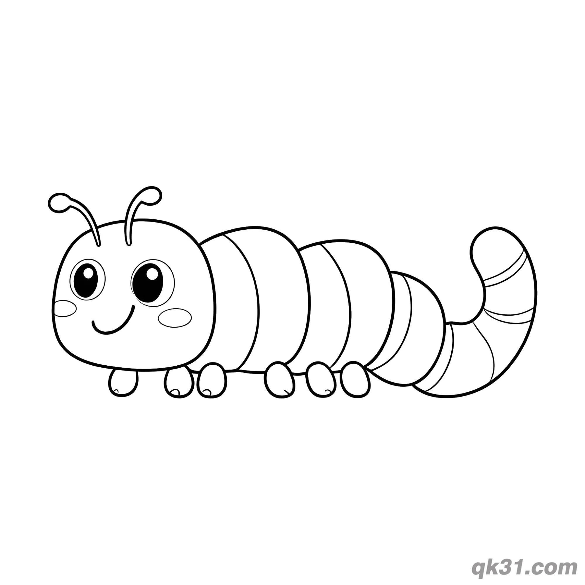 免费 横向简约Q版毛毛虫简笔画涂色页 简笔画涂色页