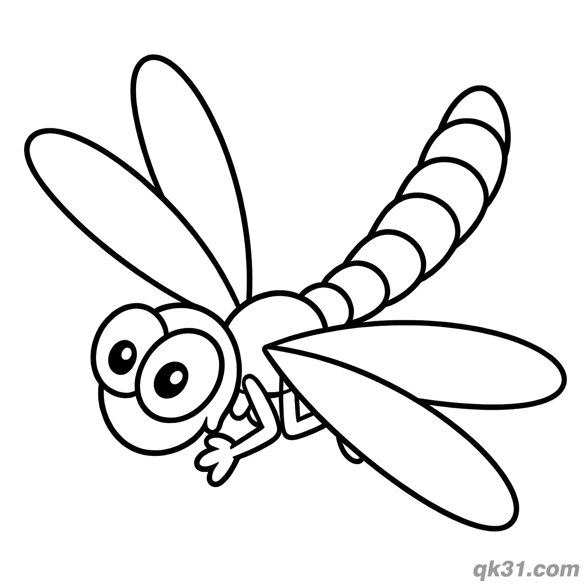 免费 圆胖回头蜻蜓简笔画涂色页 简笔画涂色页